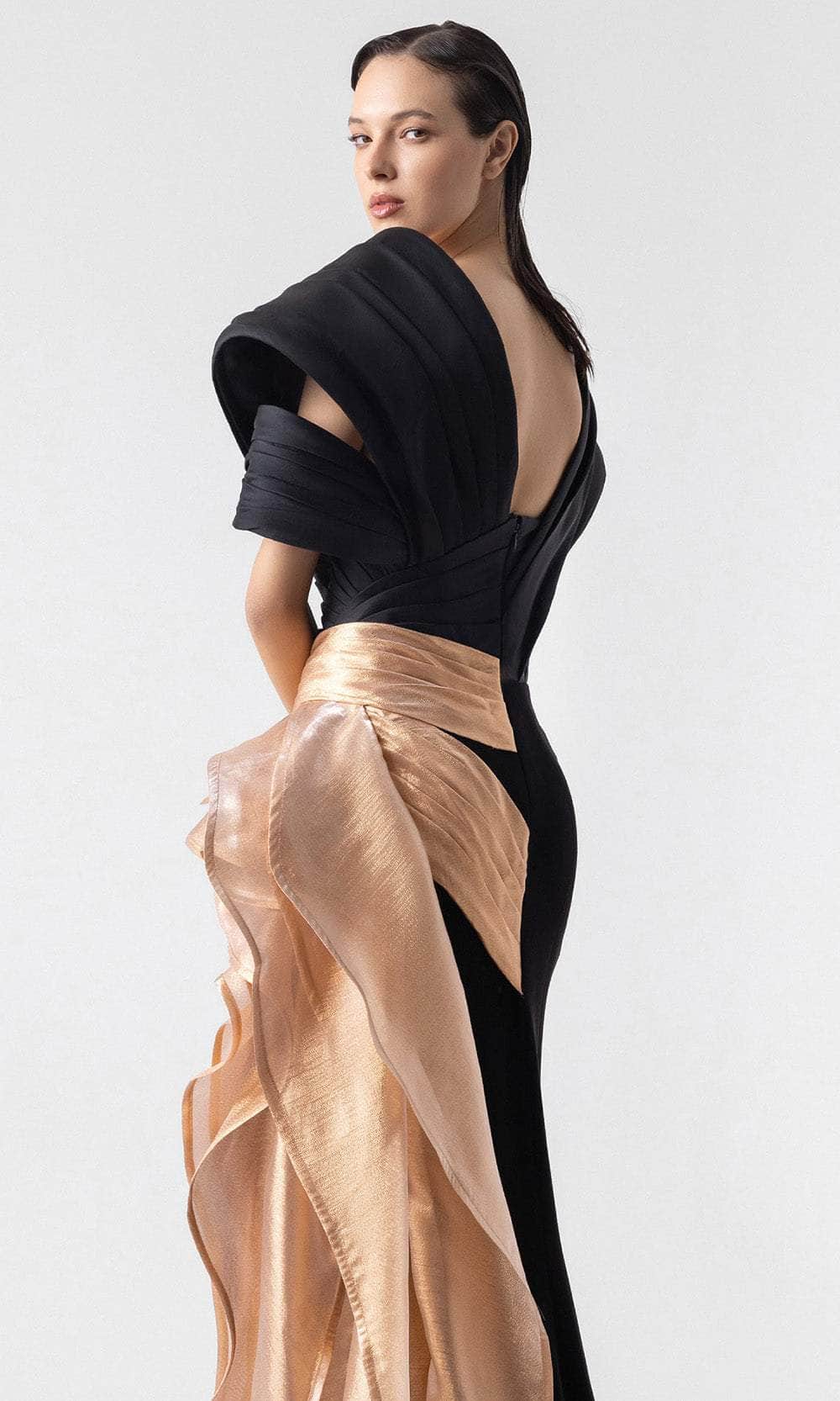 MNM Couture G1910 - Square Neck Lame Draped Evening Gown Formal Gowns