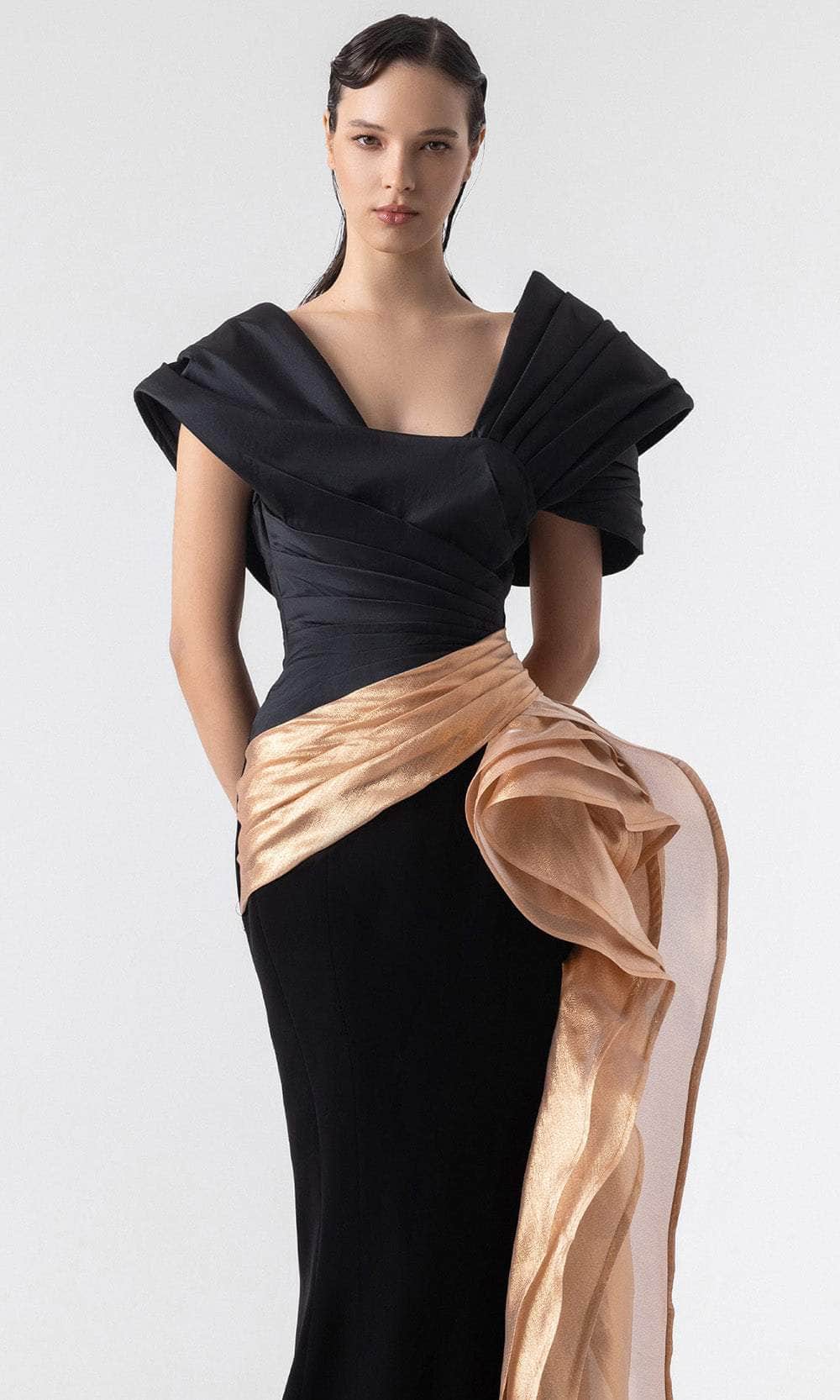 MNM Couture G1910 - Square Neck Lame Draped Evening Gown Formal Gowns