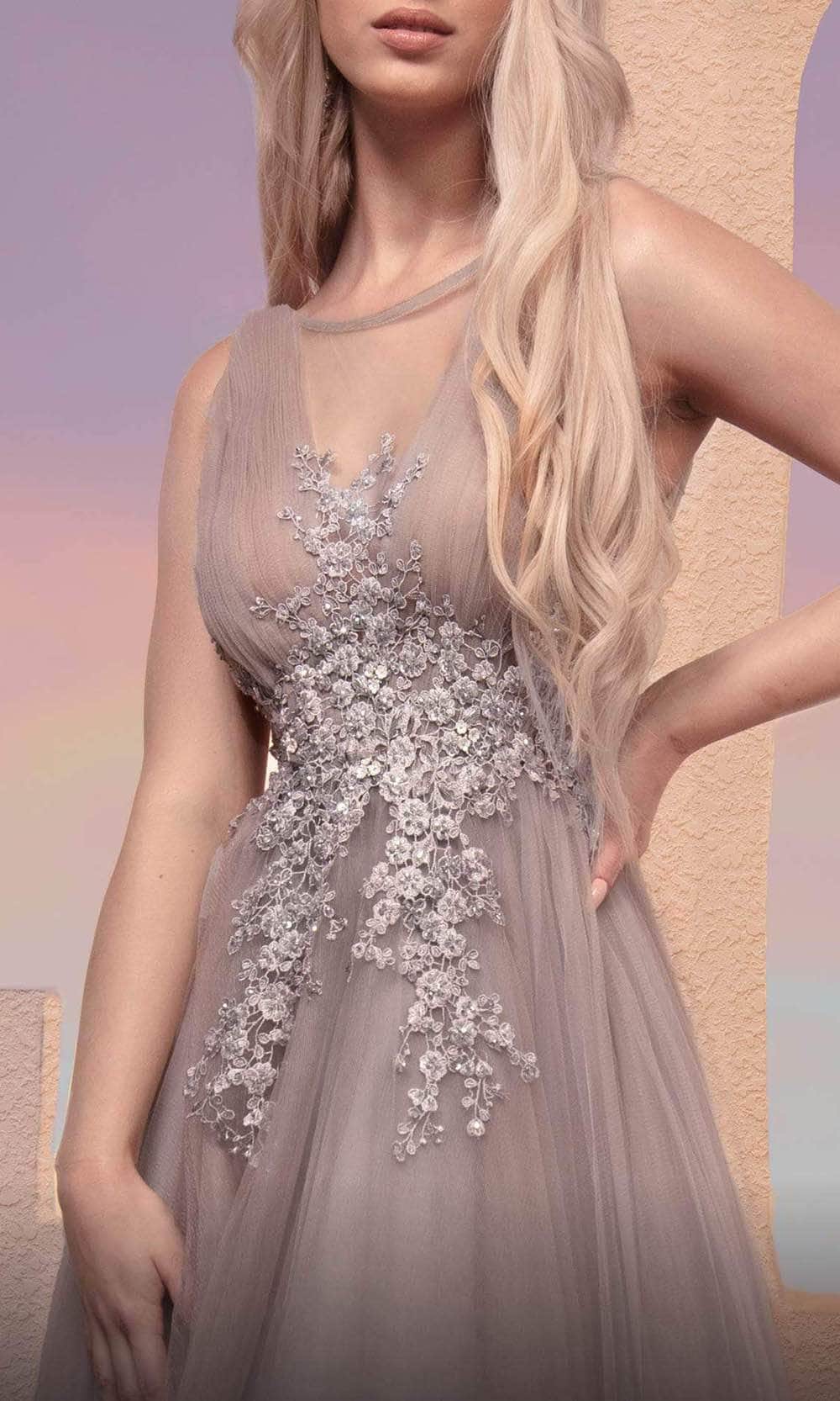 MNM COUTURE M0095 - Floral Applique Tulle Evening Dress Evening Dresses