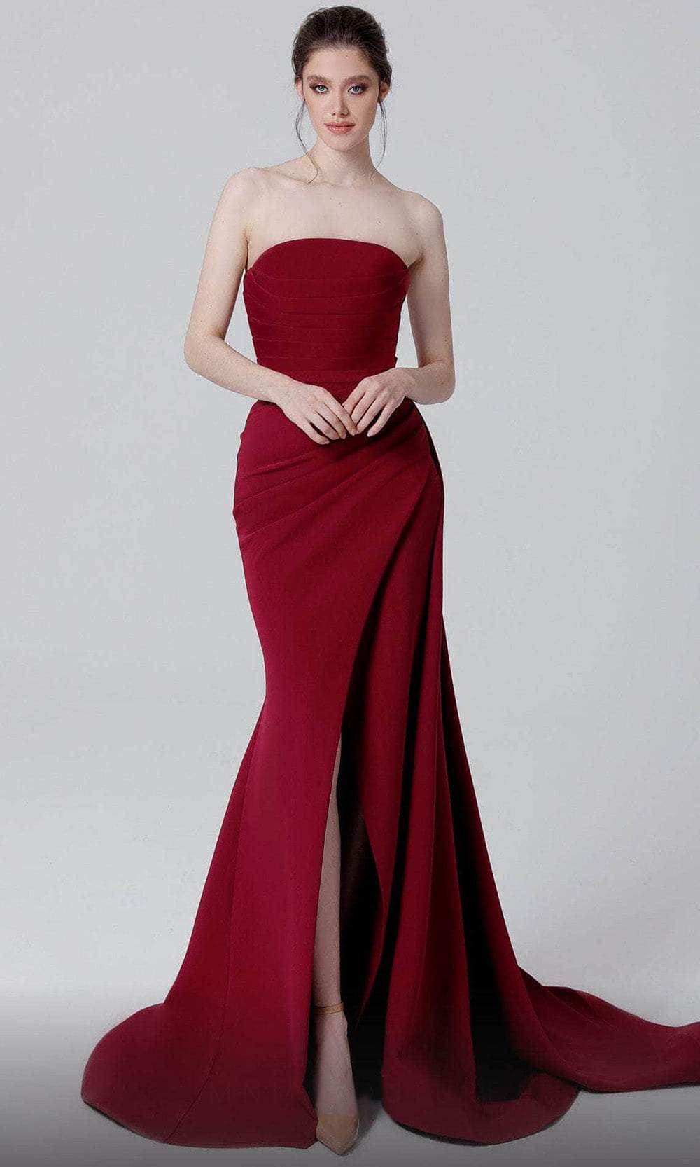 MNM COUTURE N0464 - Strapless Wrap Slit Evening Dress Prom Dresses