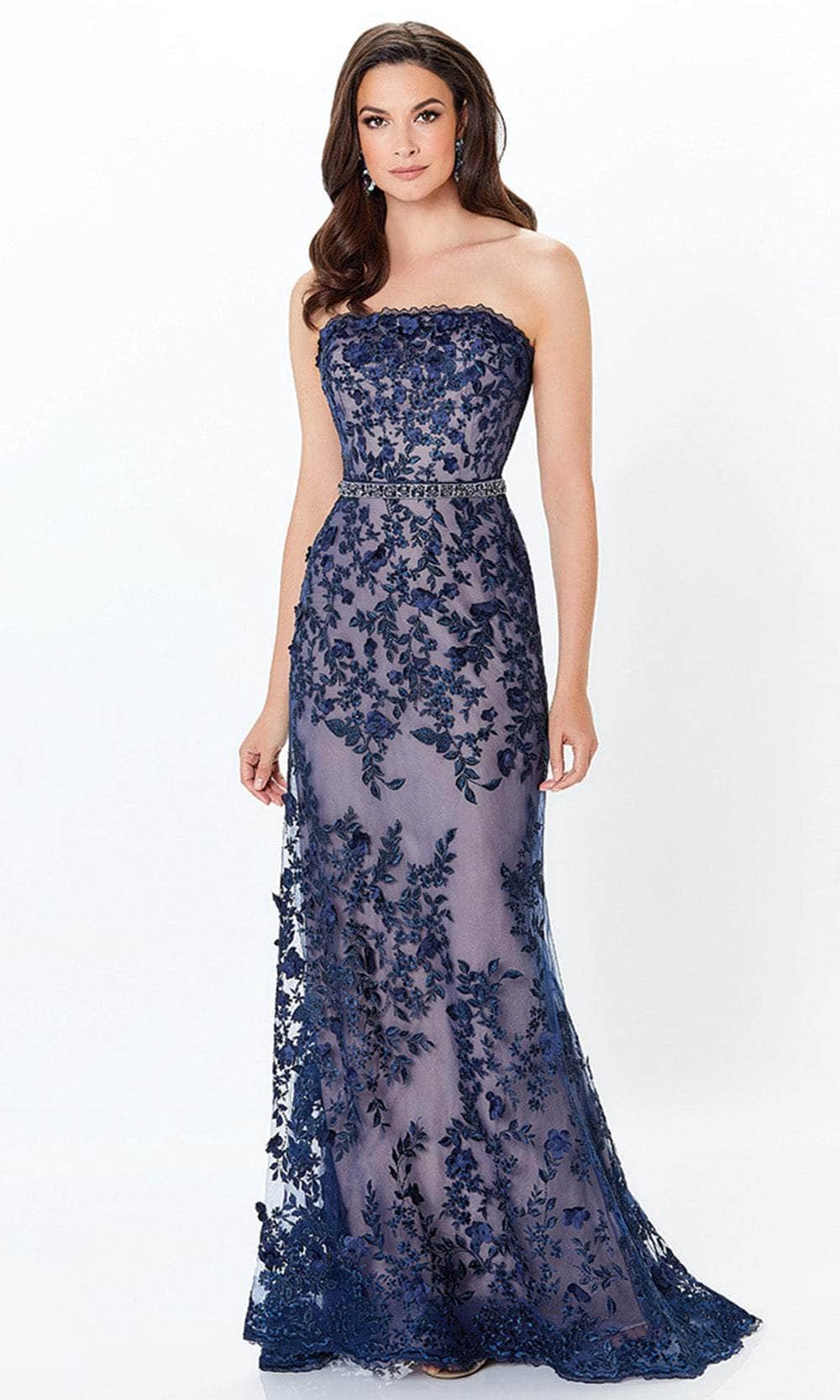 Montage By Mon Cheri 118961 - Long Tulle & Metallic Embroidered Lace Sheath Dress - Tulle Gown, Strapless, Scalloped Hem, Metallic Floral Applique, Montage By Mon Cheri 118961 - Long Tulle & Metallic Embroidered Lace Sheath Dress - Tulle Gown, Strapless, Scalloped Hem, Metallic Floral Applique,