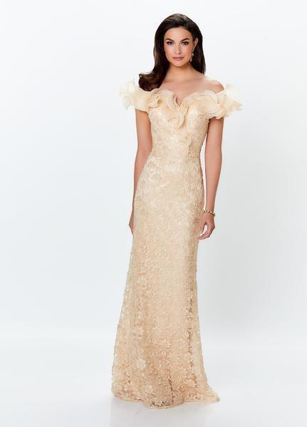 Montage by Mon Cheri - 119931 Ruffled Off-Shoulder Gown Mother of the Bride Dresses 0 / Champagne