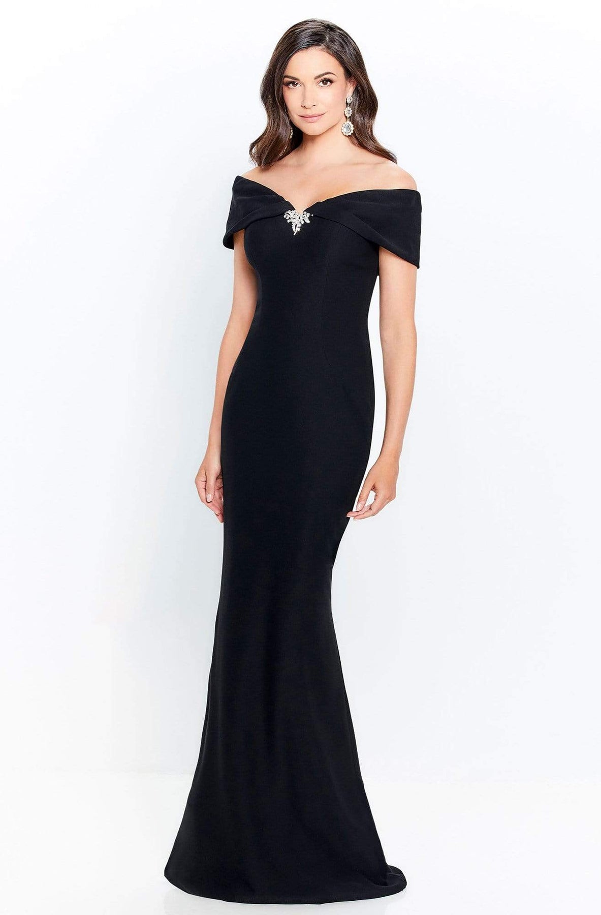 Montage by Mon Cheri - 120905W Off-Shoulder Crepe Sheath Dress Mother of the Bride Dresses 16W / Black