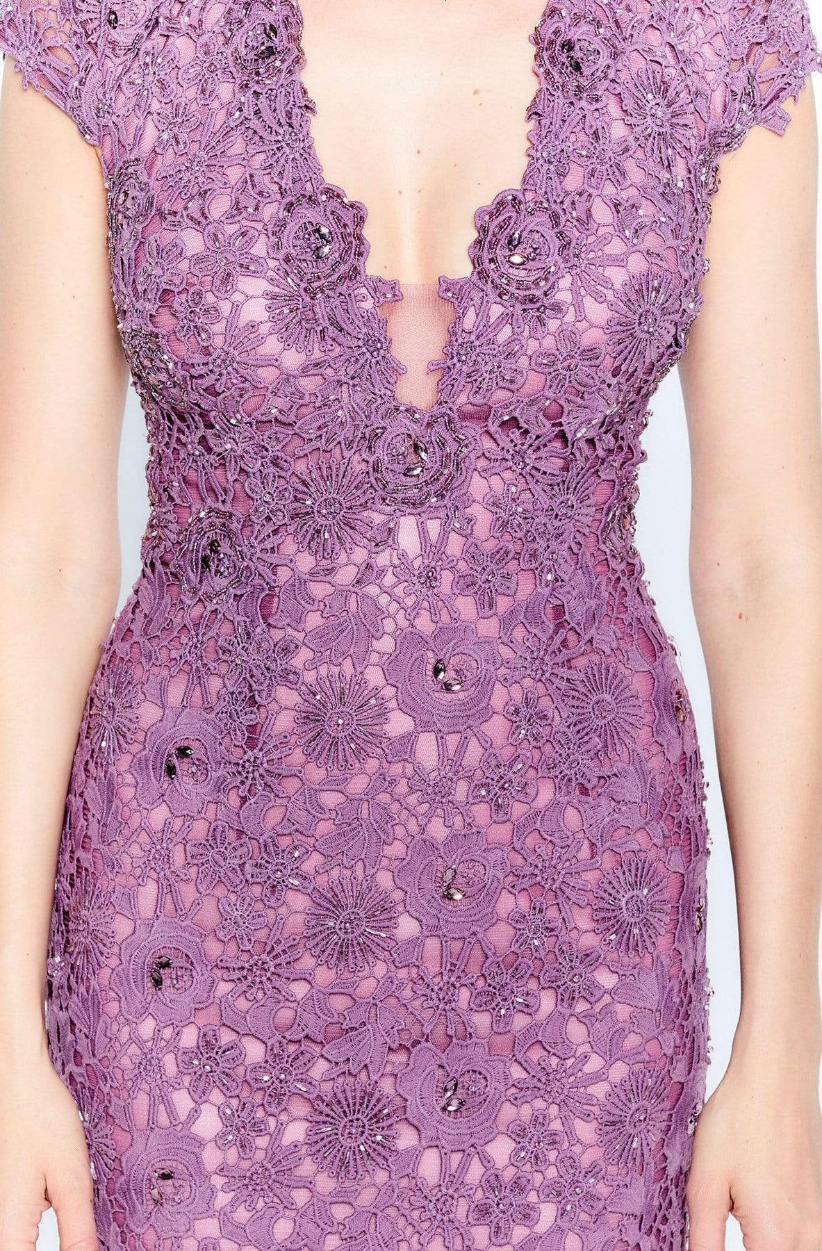 Montage by Mon Cheri - 120912 Lace Plunging V-Neck Sheath Dress Mother of the Bride Dresses