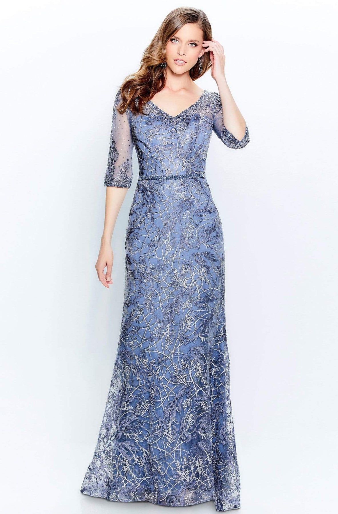 Montage by Mon Cheri - 120924 Embroidered V-Neck Sheath Dress Mother of the Bride Dresses 4 / Dk Delphiniu