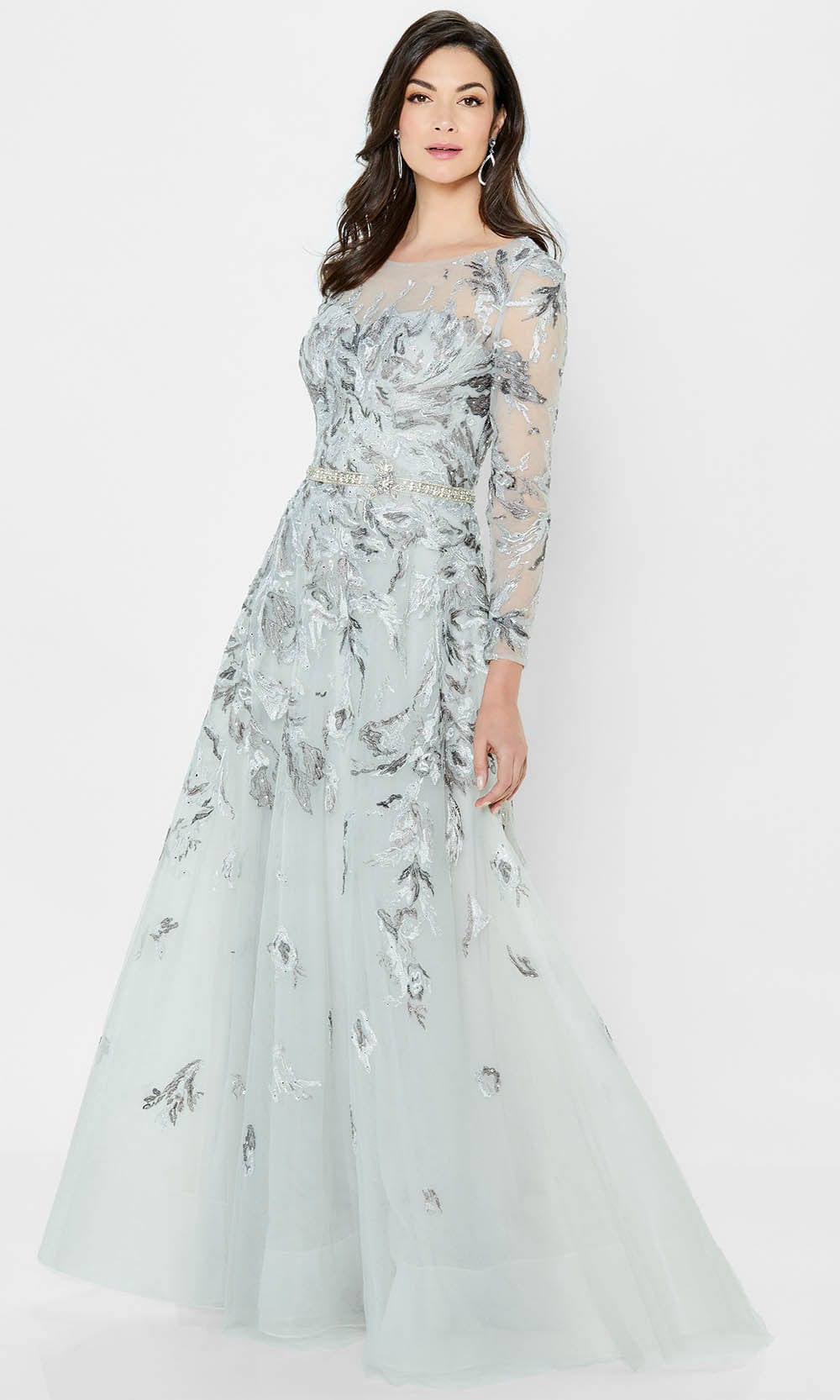 Montage by Mon Cheri 122906 - Illusion Bateau Long Evening Dress Mother of the Bride Dresess 4 / Silver