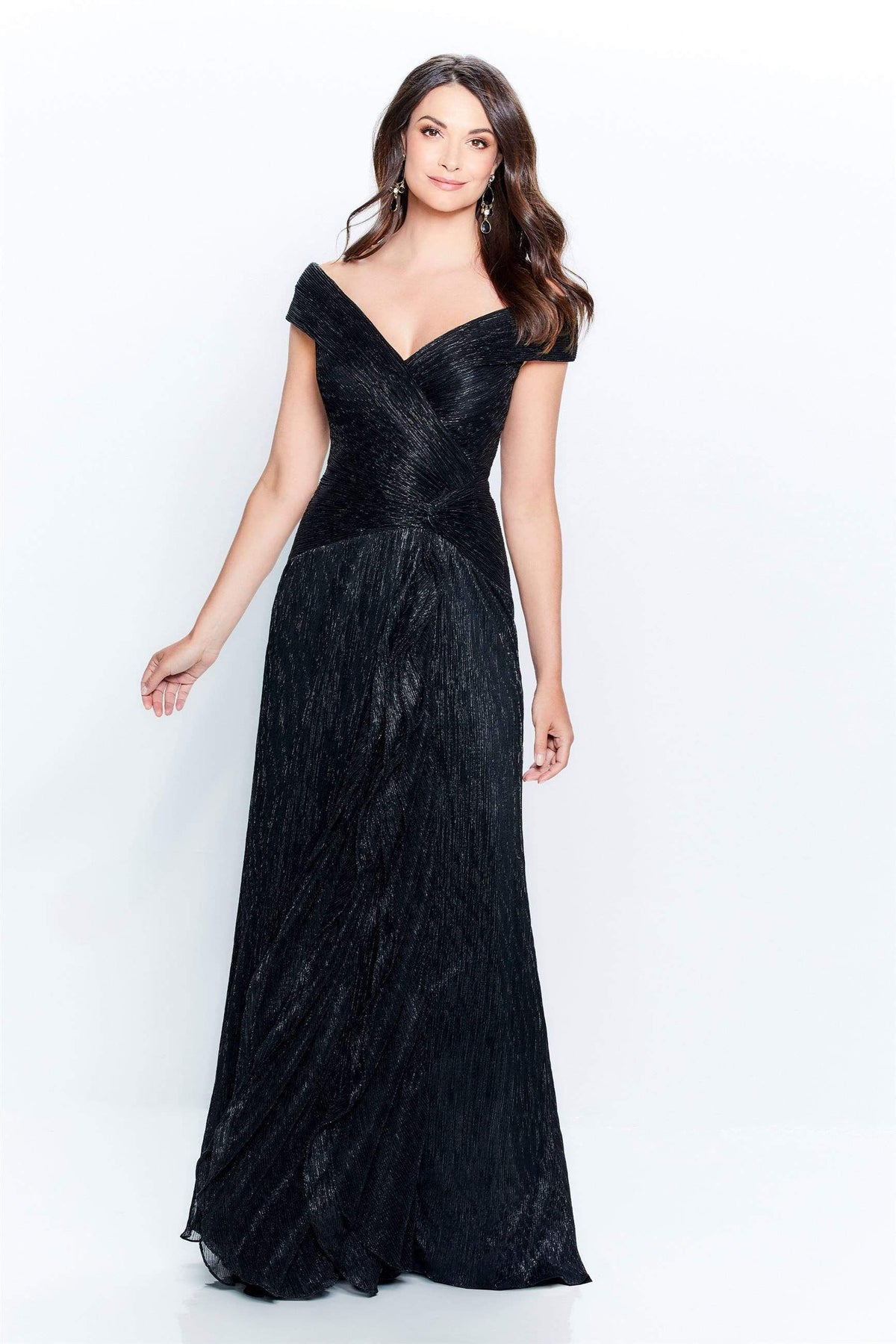 Montage by Mon Cheri - 219975W Ruched Off-Shoulder Sheath Dress Mother of the Bride Dresses 16W / Black