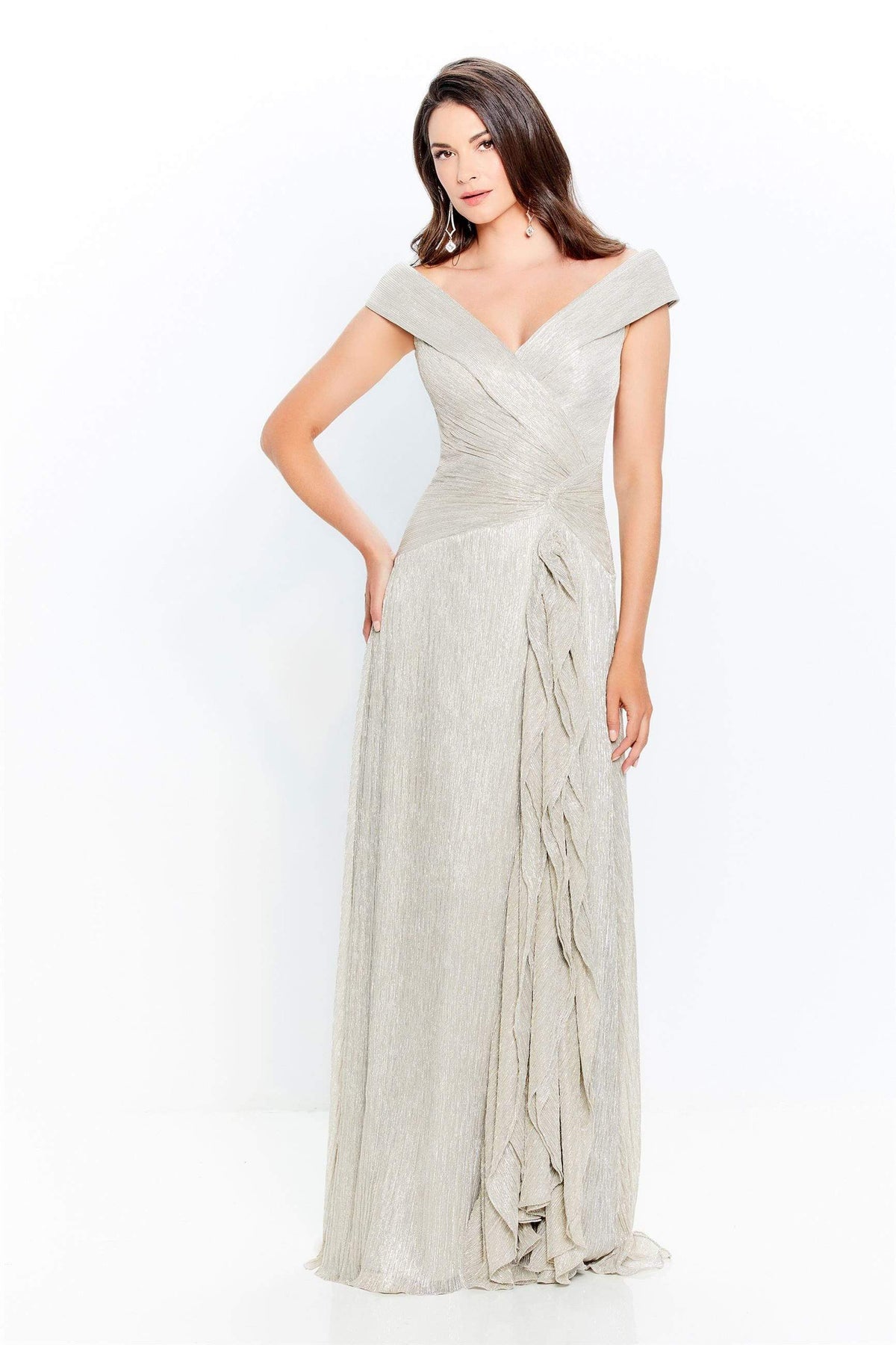 Montage by Mon Cheri - 219975W Ruched Off-Shoulder Sheath Dress Mother of the Bride Dresses 16W / Champagne
