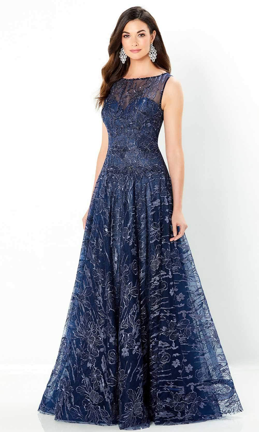 Montage by Mon Cheri - 220935 Embroidered Lace A-Line Dress Evening Dresses 4 / Navy Blue