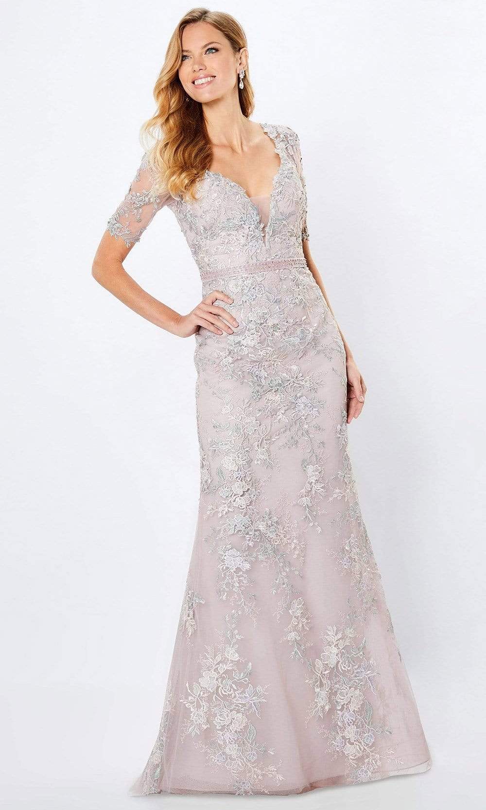 Montage by Mon Cheri - 221961 Formal Embroidered Sheath Dress Mother of the Bride Dresses 4 / Mink/Multi