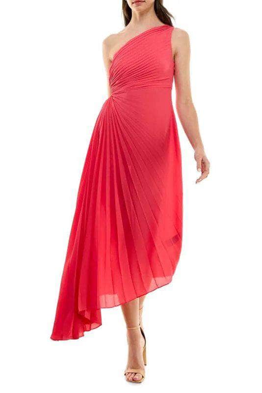 Nicole Miller MD4S10936 - High-Low Satin: A-Line Dress - One Shoulder, Sleeveless, Wide Strap, Pleated Bodice, O-Ring Side Detail, Mid-Open Back, Asymmetric Hem ADASA Nicole Miller MD4S10936 - High-Low Satin: A-Line Dress - One Shoulder, Sleeveless, Wide Strap, Pleated Bodice, O-Ring Side Detail, Mid-Open Back, Asymmetric Hem ADASA