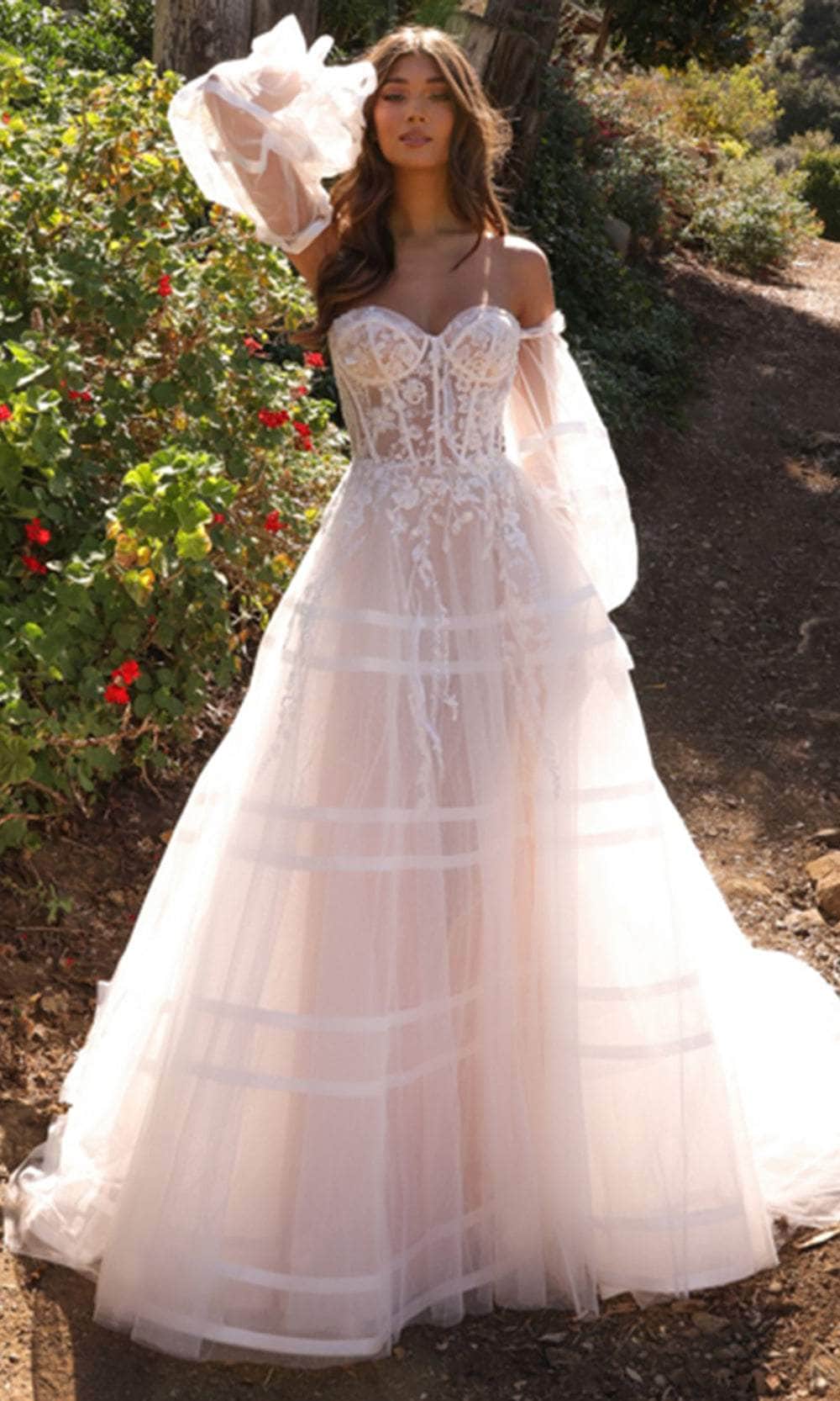 Nox Anabel JE1001L - Floral Embroidered Strapless Bridal Gown Wedding Dresses