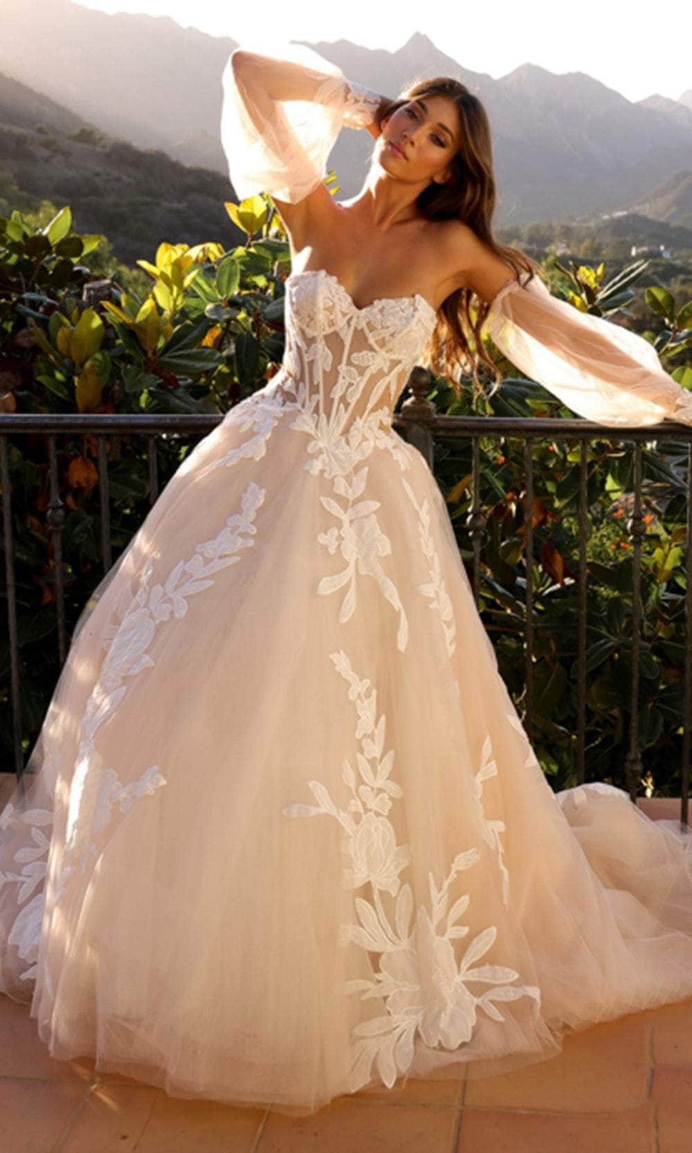 Nox Anabel JE990L - Elegant Tulle Dress with Detachable Sleeves Bridal Dresses