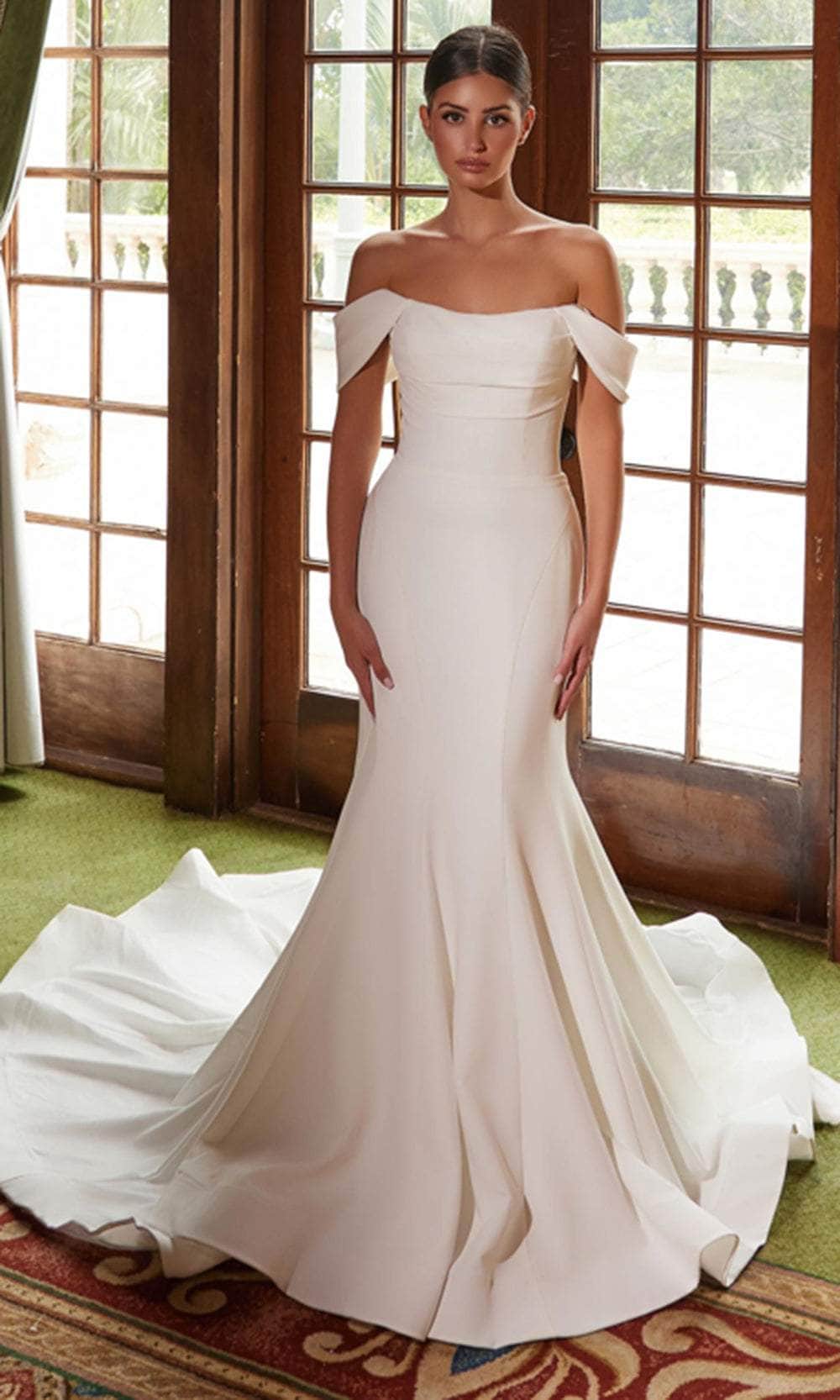 Nox Anabel JW1032 - Elegant Off-Shoulder Trumpet Gown Wedding Dresses