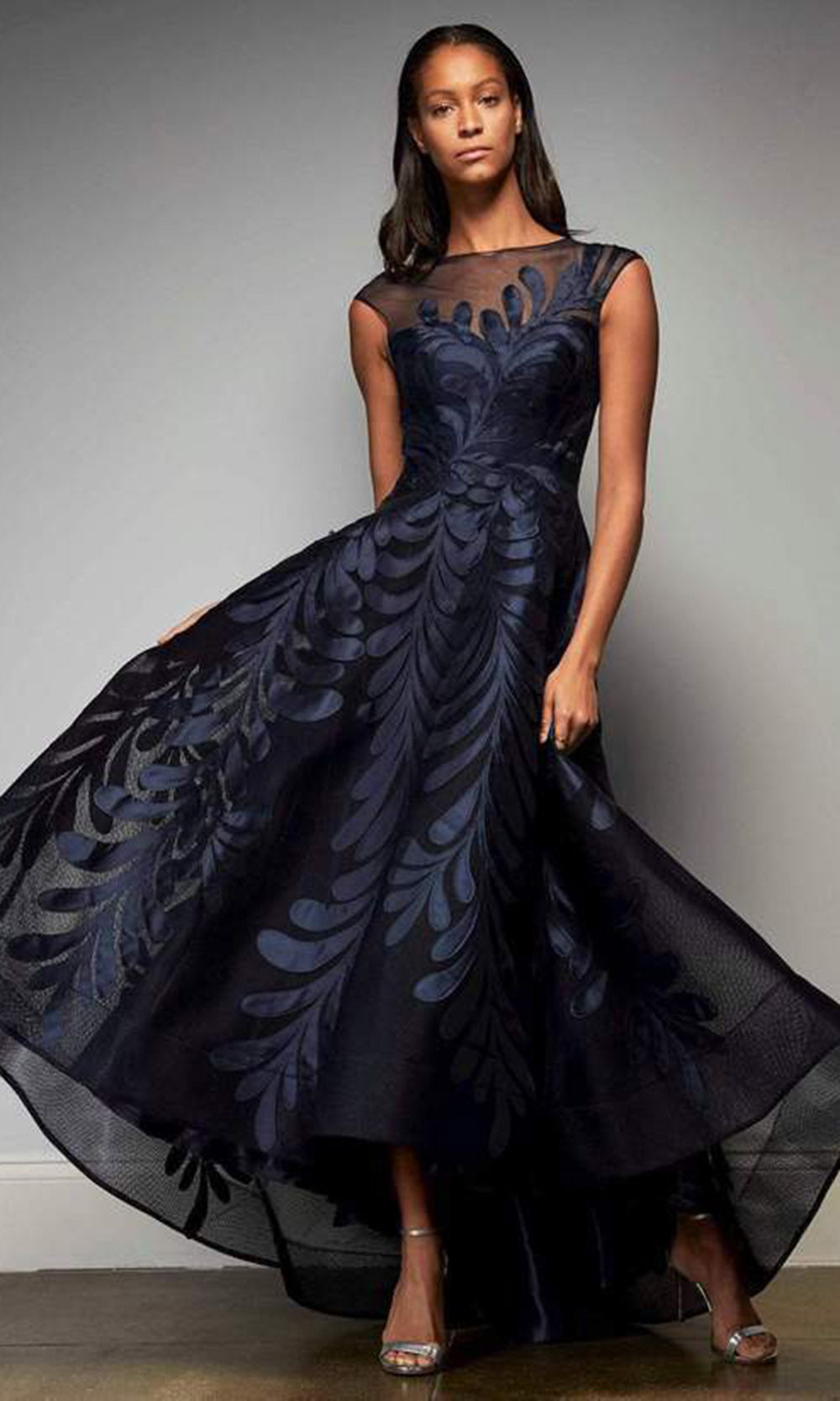 Hynes Park - M343 Cap sleeves Floral Embroidered High Low Dress 16 / Pewter Hynes Park - M343 Cap sleeves Floral Embroidered High Low Dress 16 / Pewter