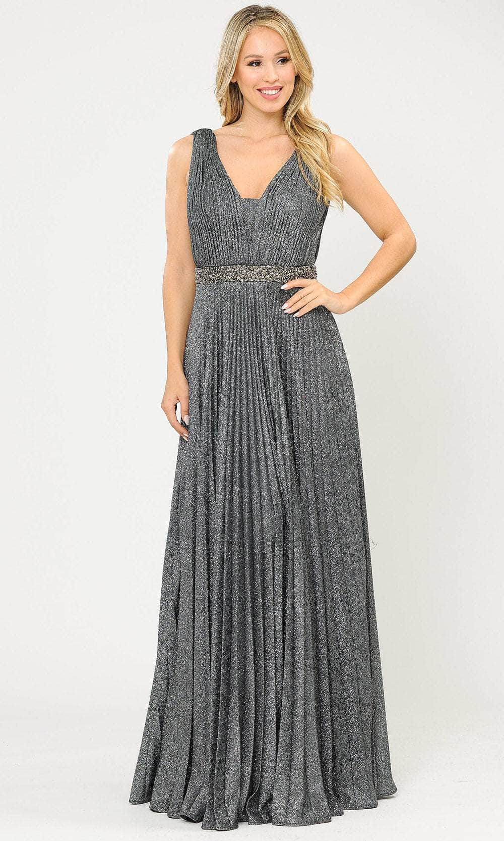 pleated polyester dress Ieena Duggal 11881 - Long Shimmering lurex knit fabric (100% polyester) A-line Dress