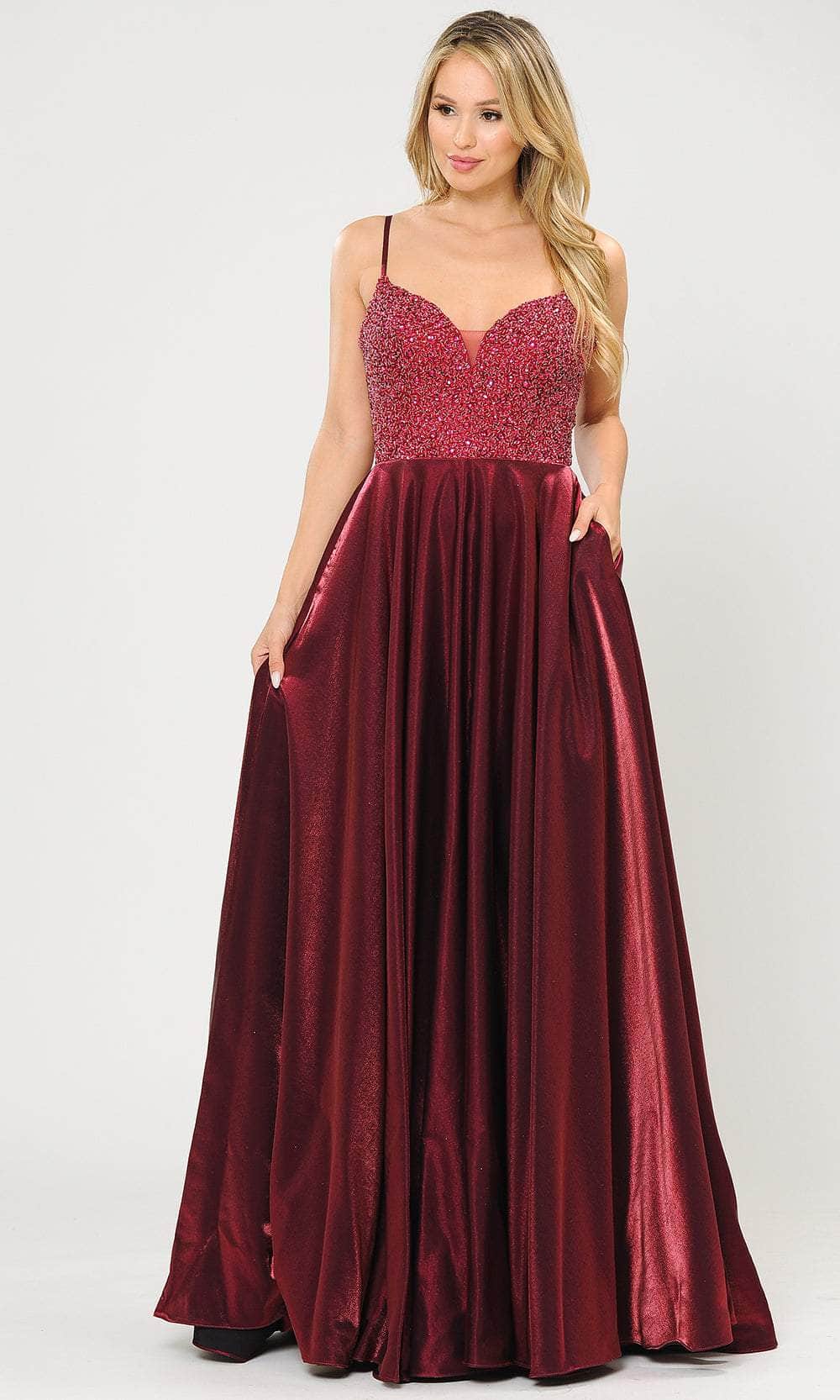 Poly USA 8674 - Long Iridescent Shimmer Satin A-Line Dress - Spaghetti Straps, Beaded, Pockets, Lace Up Back, Pleated Skirt, Sweep Train ADASA Poly USA 8674 - Long Iridescent Shimmer Satin A-Line Dress - Spaghetti Straps, Beaded, Pockets, Lace Up Back, Pleated Skirt, Sweep Train ADASA