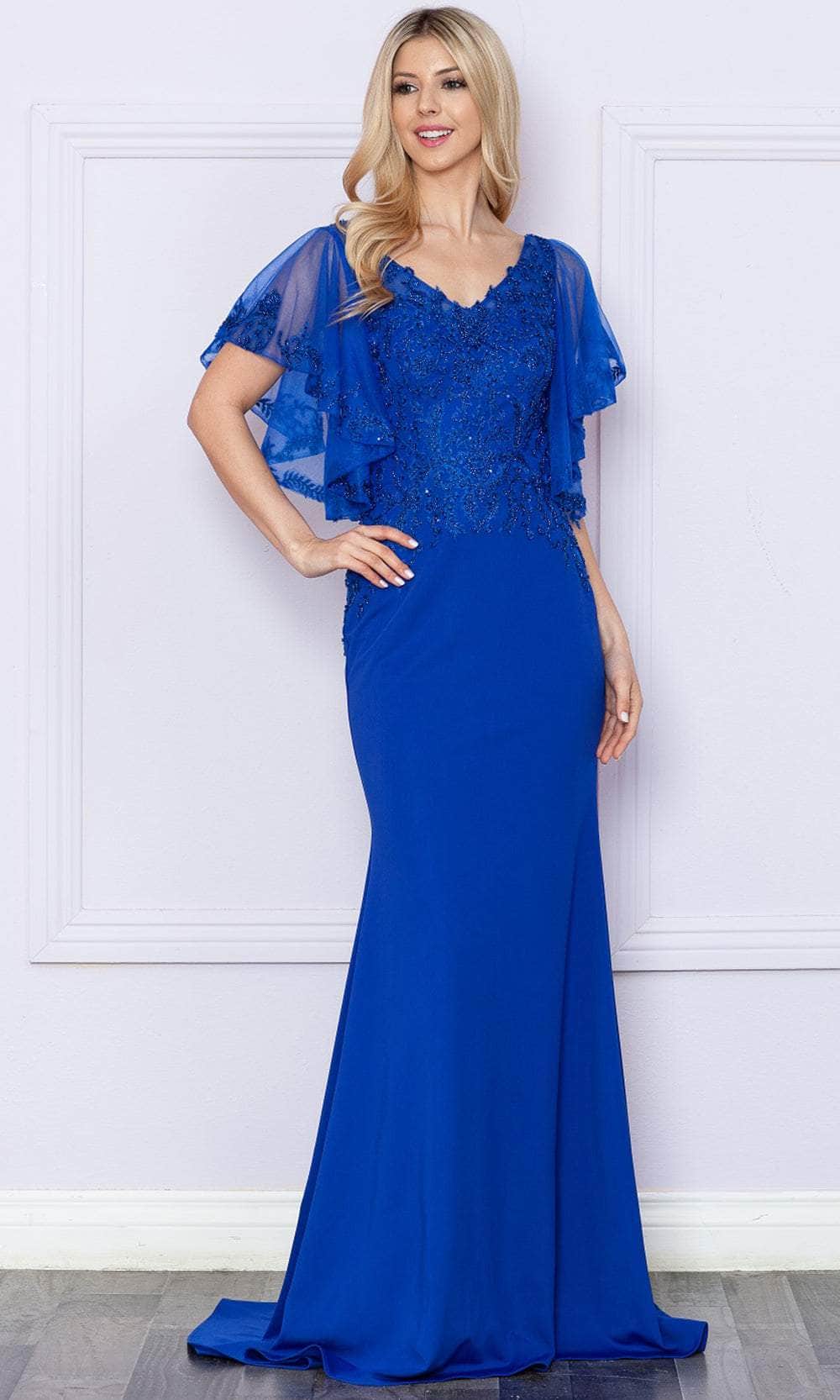 Poly USA 9318 - Flutter Sleeve Embroidered Gown Mother of the Bride Dresses XS / Royal