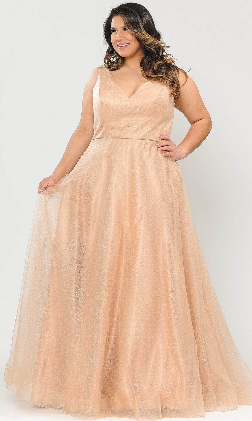 Poly USA W1024 - Sleeveless Glittered Semi-Ballgown In Gold