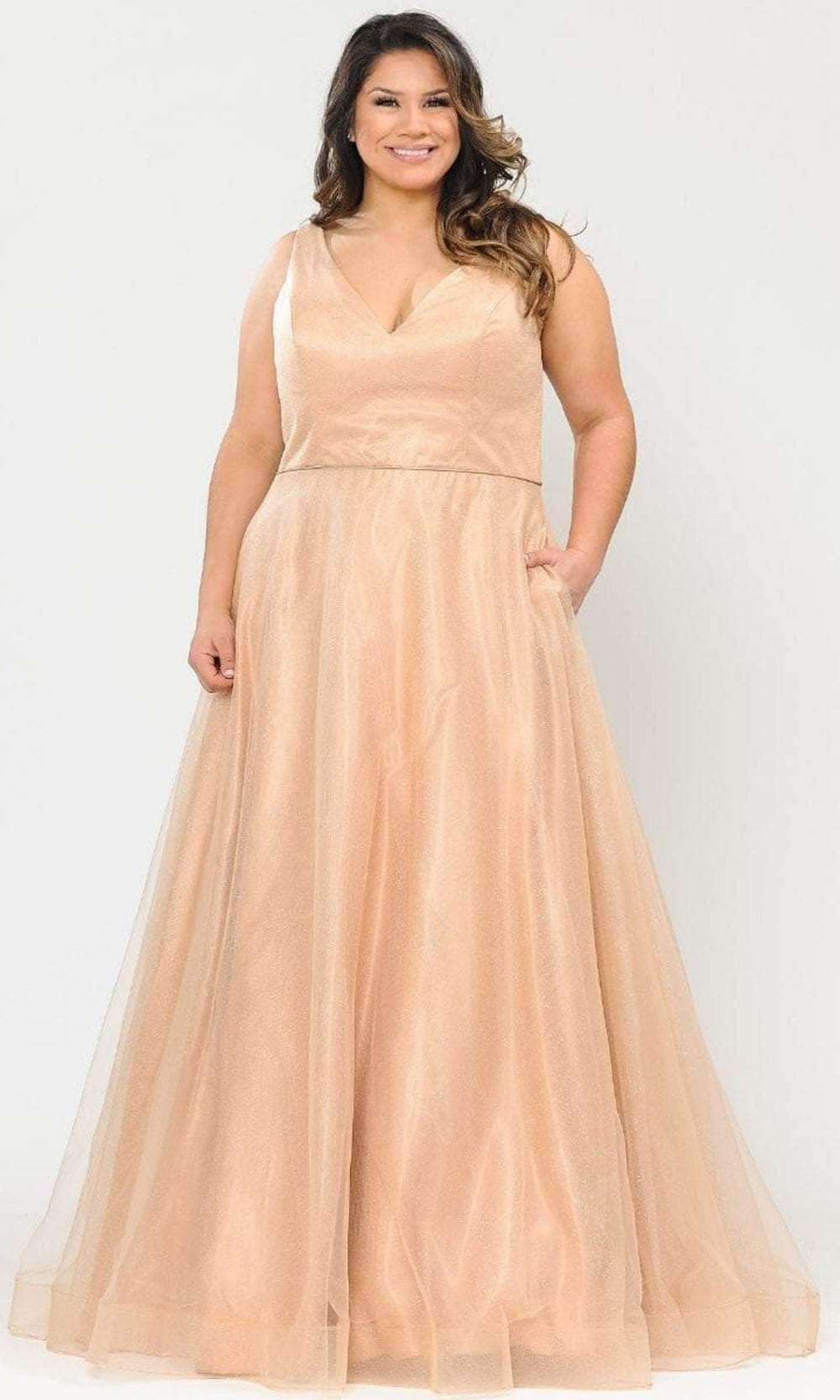Poly USA W1024 - Sleeveless Glittered Semi-Ballgown In Gold