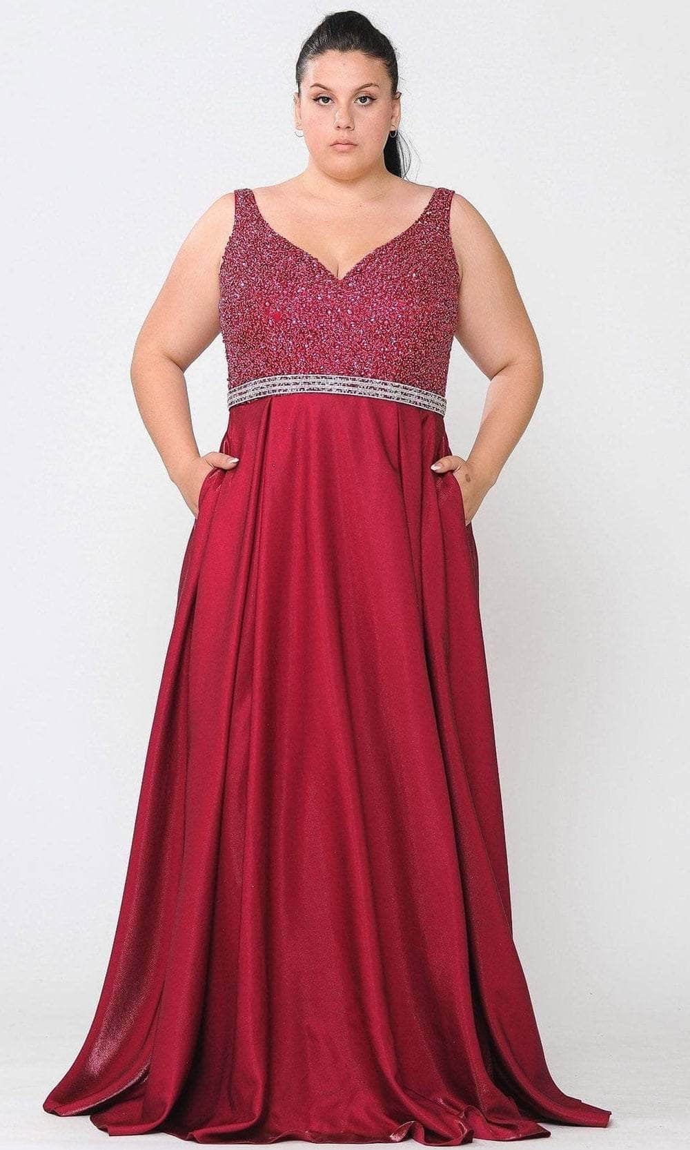 Poly USA W1066 - Beaded Bodice A-Line Evening Gown Special Occasion Dress