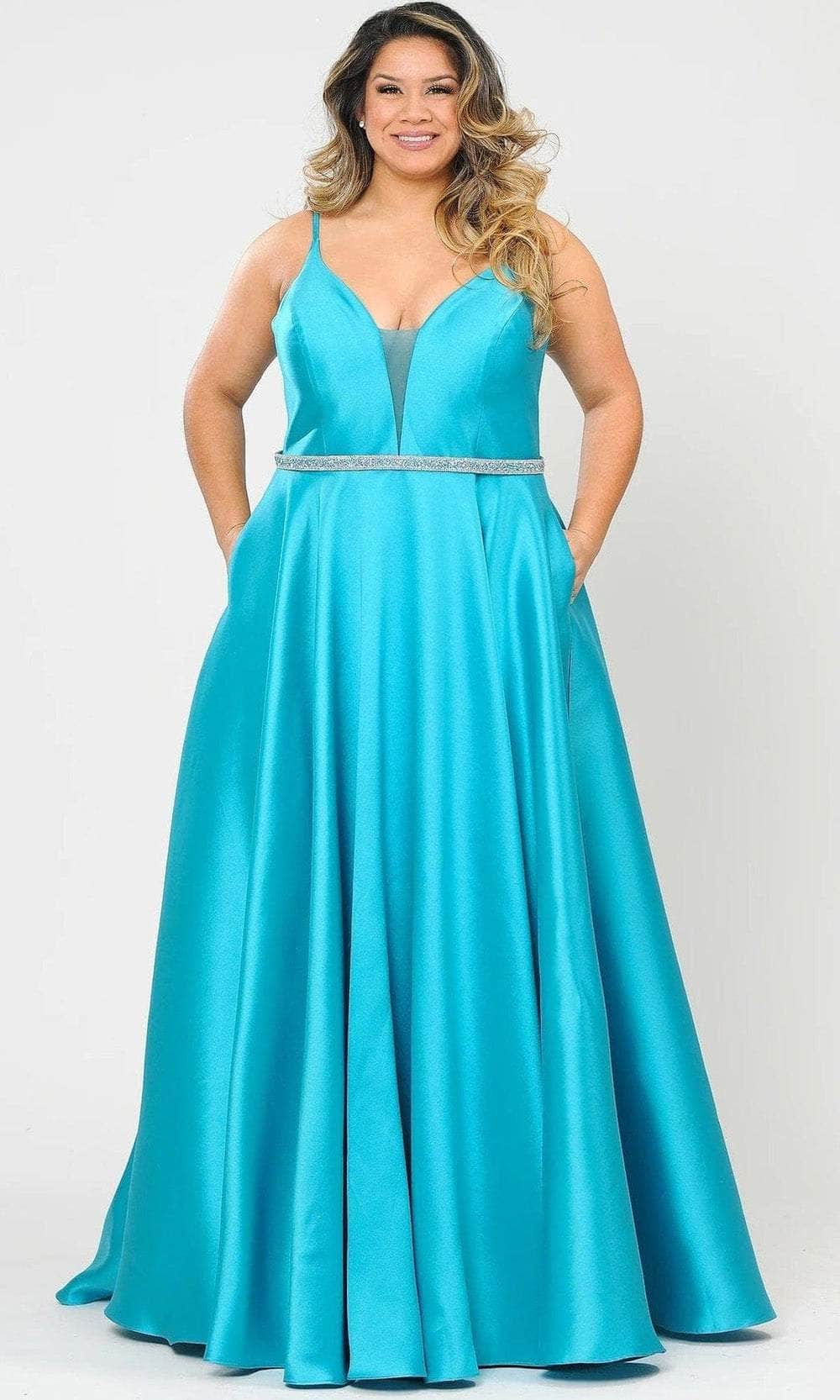 Poly USA W1106 - Plunging Mikado A-Line Evening Gown Prom Dresses