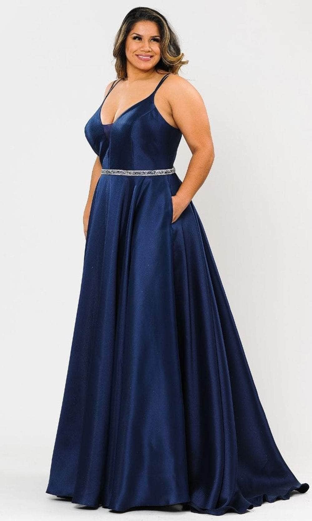 Poly USA W1106 - Plunging Mikado A-Line Evening Gown Prom Dresses