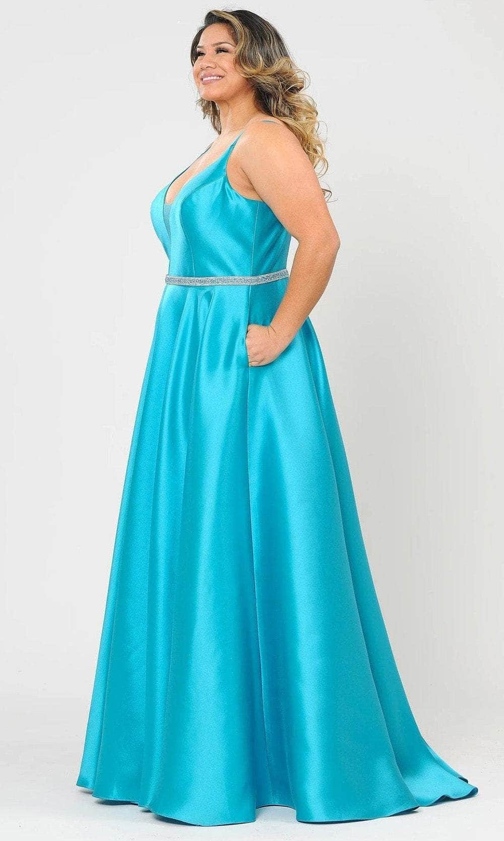Poly USA W1106 - Plunging Mikado A-Line Evening Gown Prom Dresses