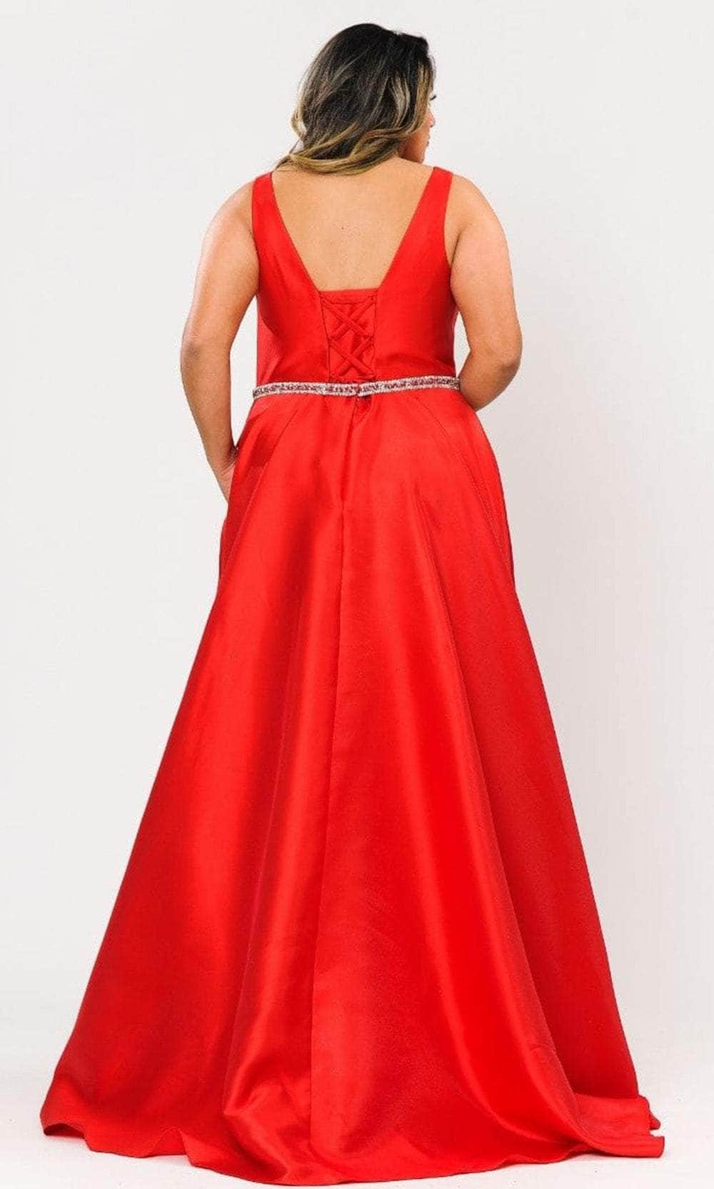 Poly USA W1108 - Deep V-Neck Mikado Evening Gown Prom Dresses