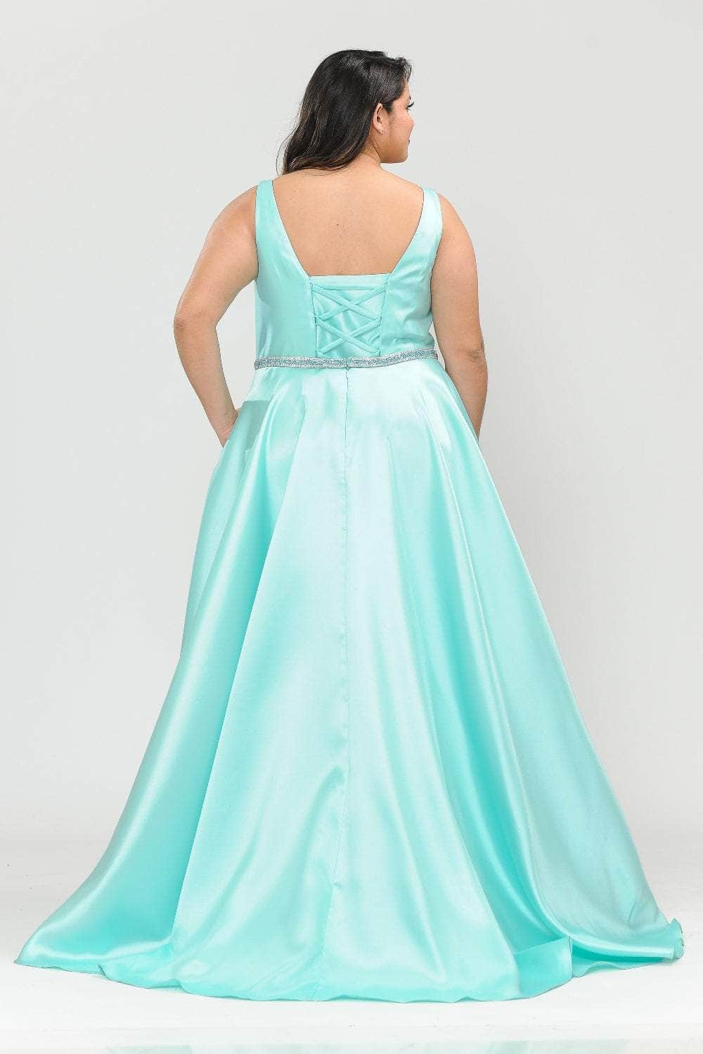 Poly USA W1108 - Deep V-Neck Mikado Evening Gown Prom Dresses