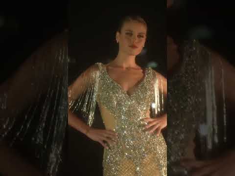 Ladivine CR878 - V-Neck Fringe Details Cocktail Dress