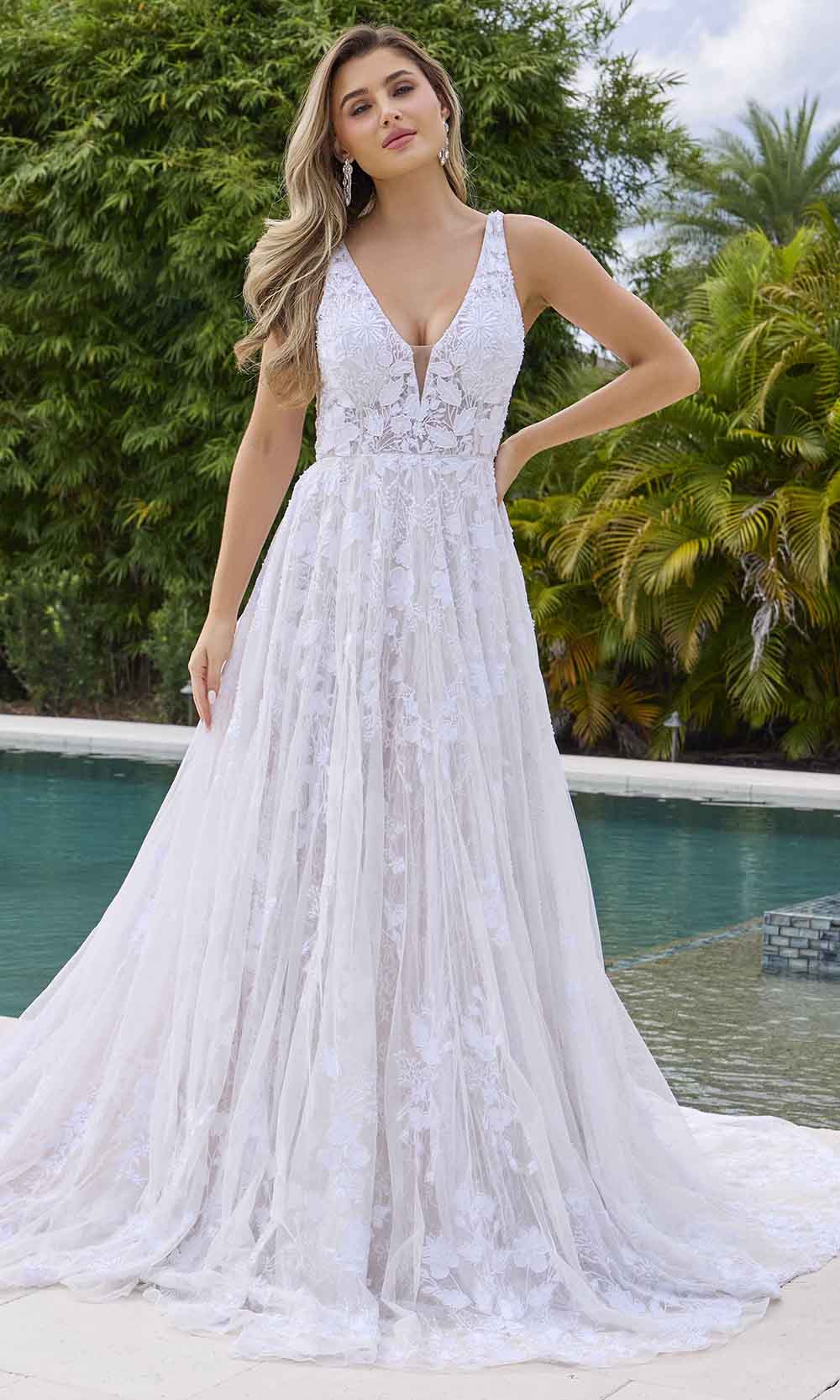 long sleeve illusion wedding dress Long-Sleeve Beaded Illusion Wedding Dress with High Neck main image 1