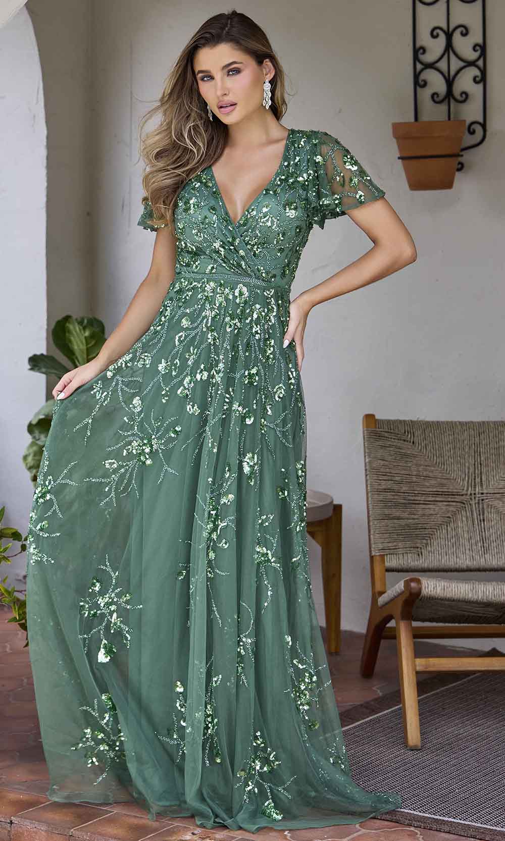Primavera Couture 12193 - V-Neck Sequin Beaded Evening Gown Evening Dresses