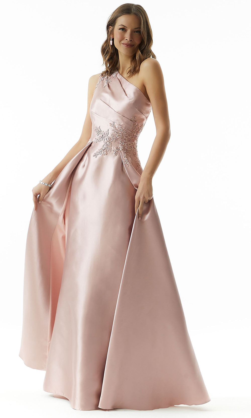 MGNY By Mori Lee 73003 - Long Larissa Satin Sheath Dress - Sleeveless, Pleated Bodice, Beaded, Overskirt, Sweep Train 16 / Blush MGNY By Mori Lee 73003 - Long Larissa Satin Sheath Dress - Sleeveless, Pleated Bodice, Beaded, Overskirt, Sweep Train 16 / Blush