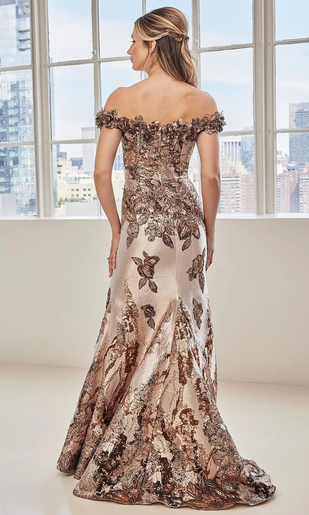 MGNY By Mori Lee 73130 - 3D Floral Accent Mermaid Metallic Gown Mother of the Bride Dresses