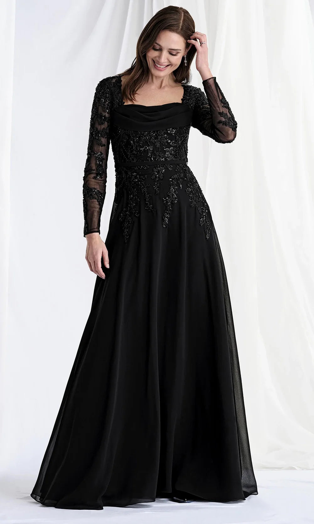 MGNY By Mori Lee 73185 - Square Neck Beaded Embellished Gown Mother of the Bride Dresses