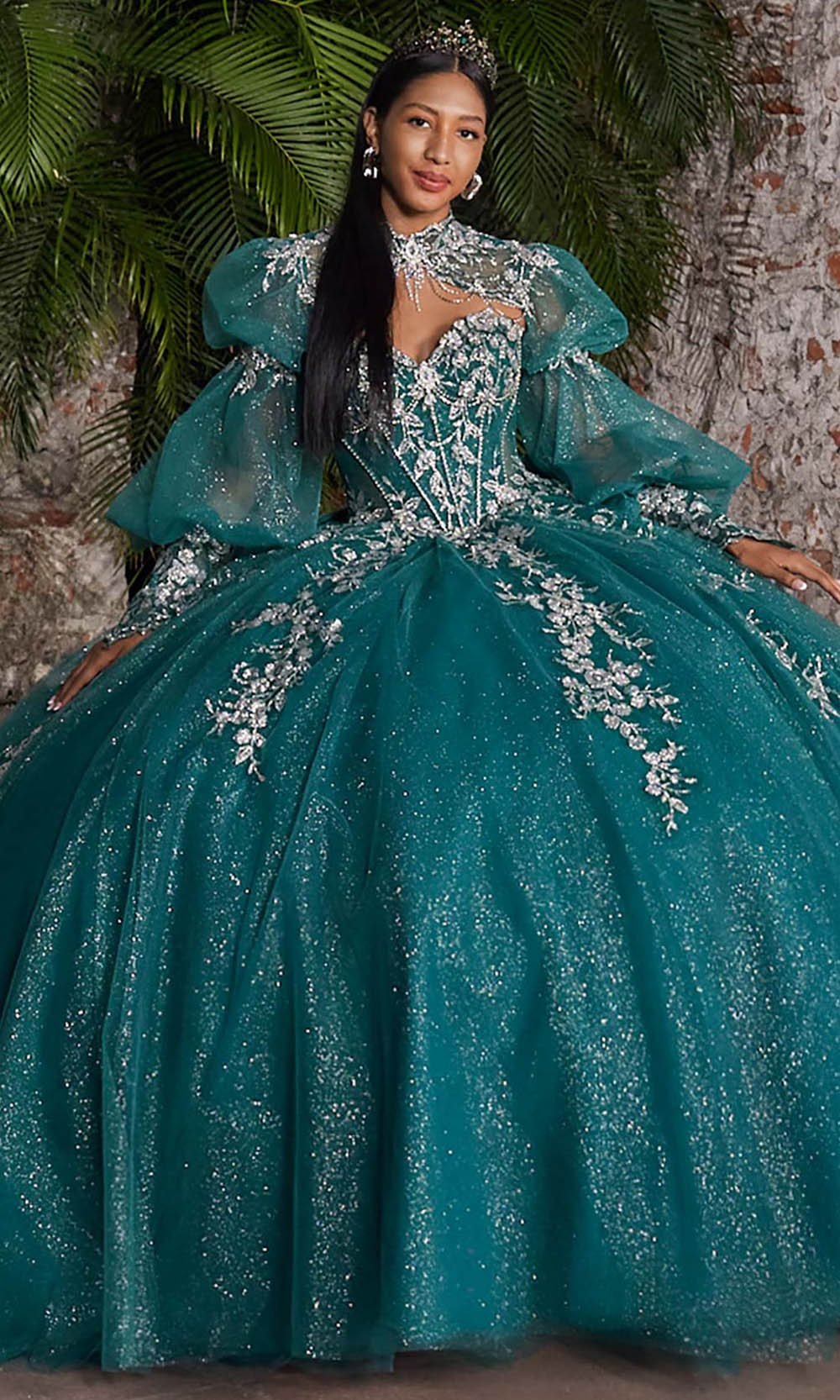green basque dress Vizcaya by Mori Lee 89563 - Long Glitter Tulle Ballgown on the town