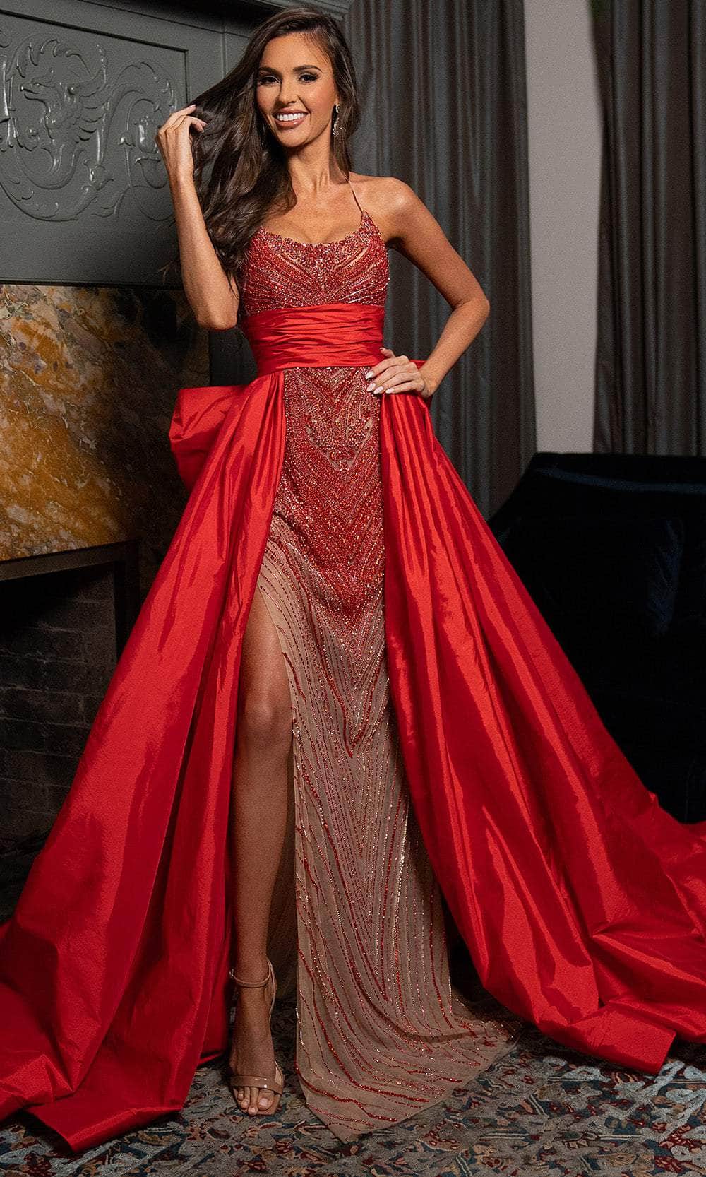 Rachel Allan 50330 - Beaded Sheath Gown with Taffeta Overskirt Pageant Dresses