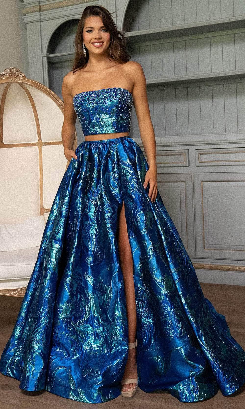 Rachel Allan 70707 - Two-Piece Jacquard Gown with Beaded Bodice Prom Dresses