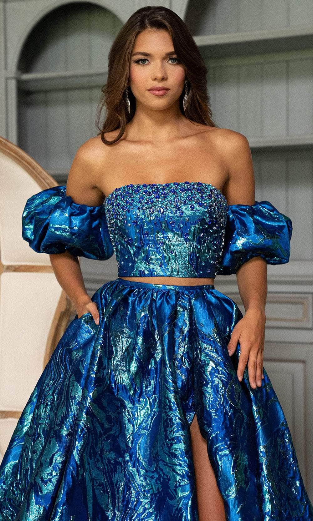 Rachel Allan 70707 - Two-Piece Jacquard Gown with Beaded Bodice Prom Dresses