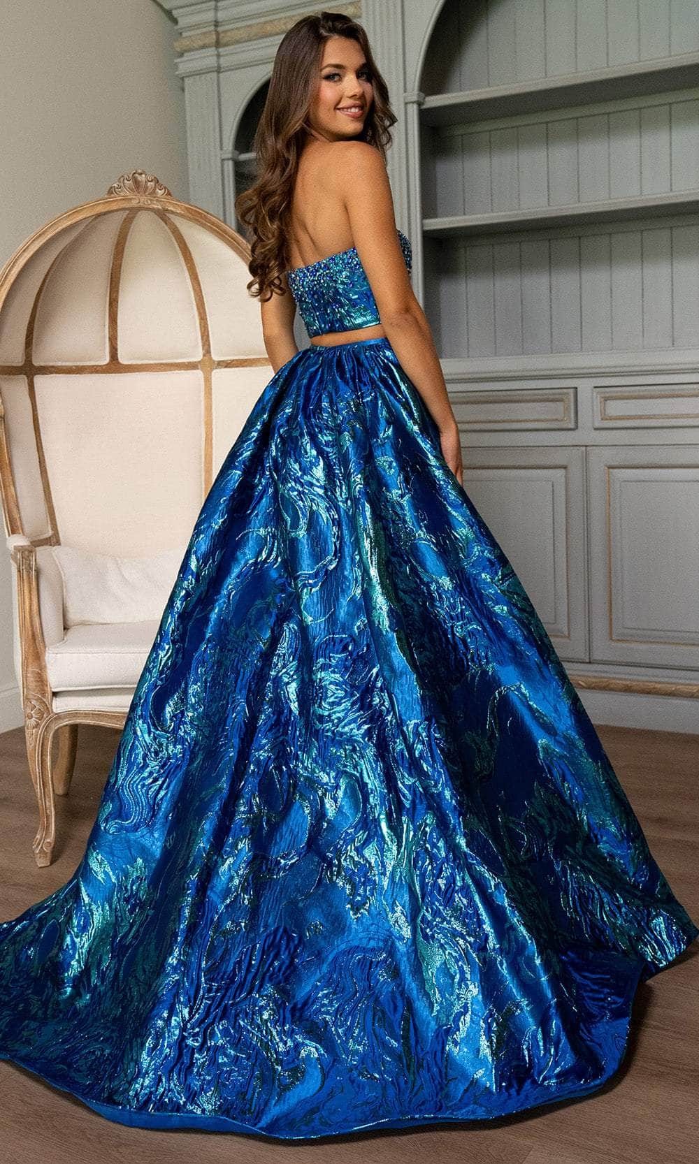 Rachel Allan 70707 - Two-Piece Jacquard Gown with Beaded Bodice Prom Dresses