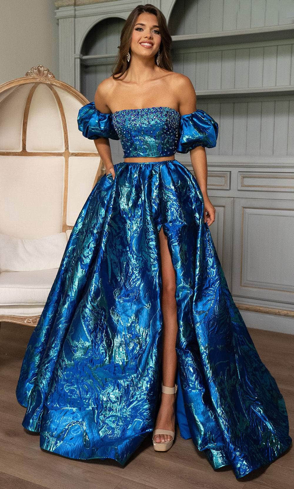 Rachel Allan 70707 - Two-Piece Jacquard Gown with Beaded Bodice Prom Dresses