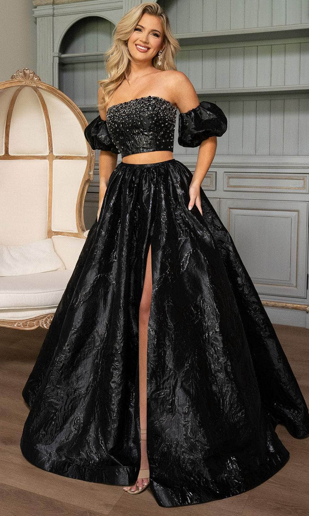 Rachel Allan 70707 - Two-Piece Jacquard Gown with Beaded Bodice Prom Dresses