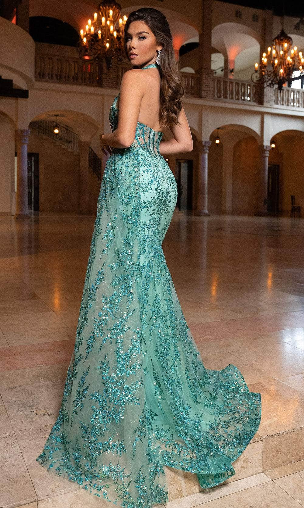 Rachel Allan 70746 - Beaded Sheath Gown with Side Draped Prom Dresses