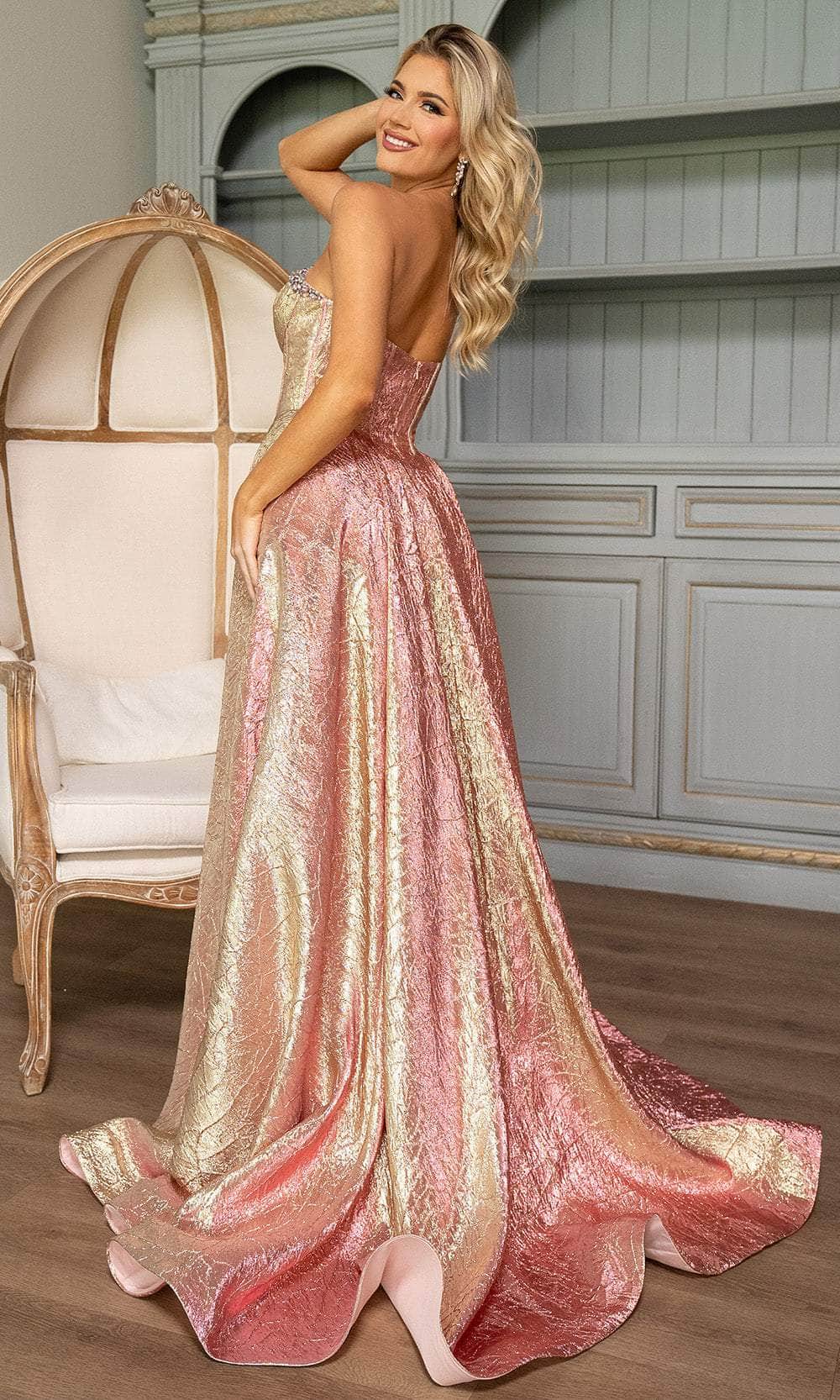 Rachel Allan 70754 - Strapless Metallic A-line Gown with Corset Bodice Prom Dresses