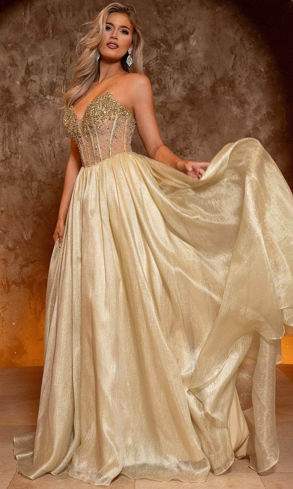 shimmer organza dress Terani Couture 252E5513 Shimmer Organza Strapless Long Dress