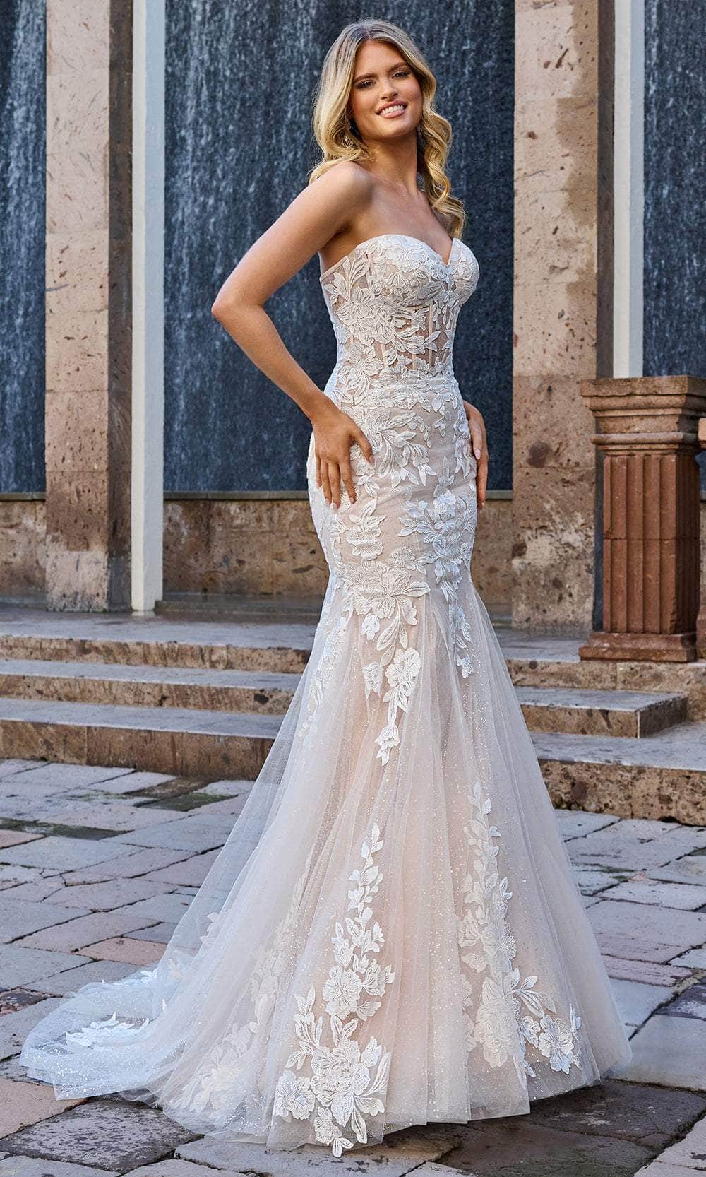 Rachel Allan Bridal RB4184 - Long Tulle, Glitter Tulle, Applique, Beading  Trumpet Dress - Illusion Corset Boning Bodice, Embroidery, Beading, Godets  Accent, Mid-Open Back, Buttons Closure, Court Train  ADASA