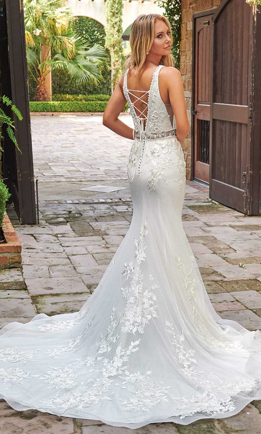 Rachel Allan - M785 Embroidered Deep V Neck Mermaid Gown With Overlay Wedding Dresses