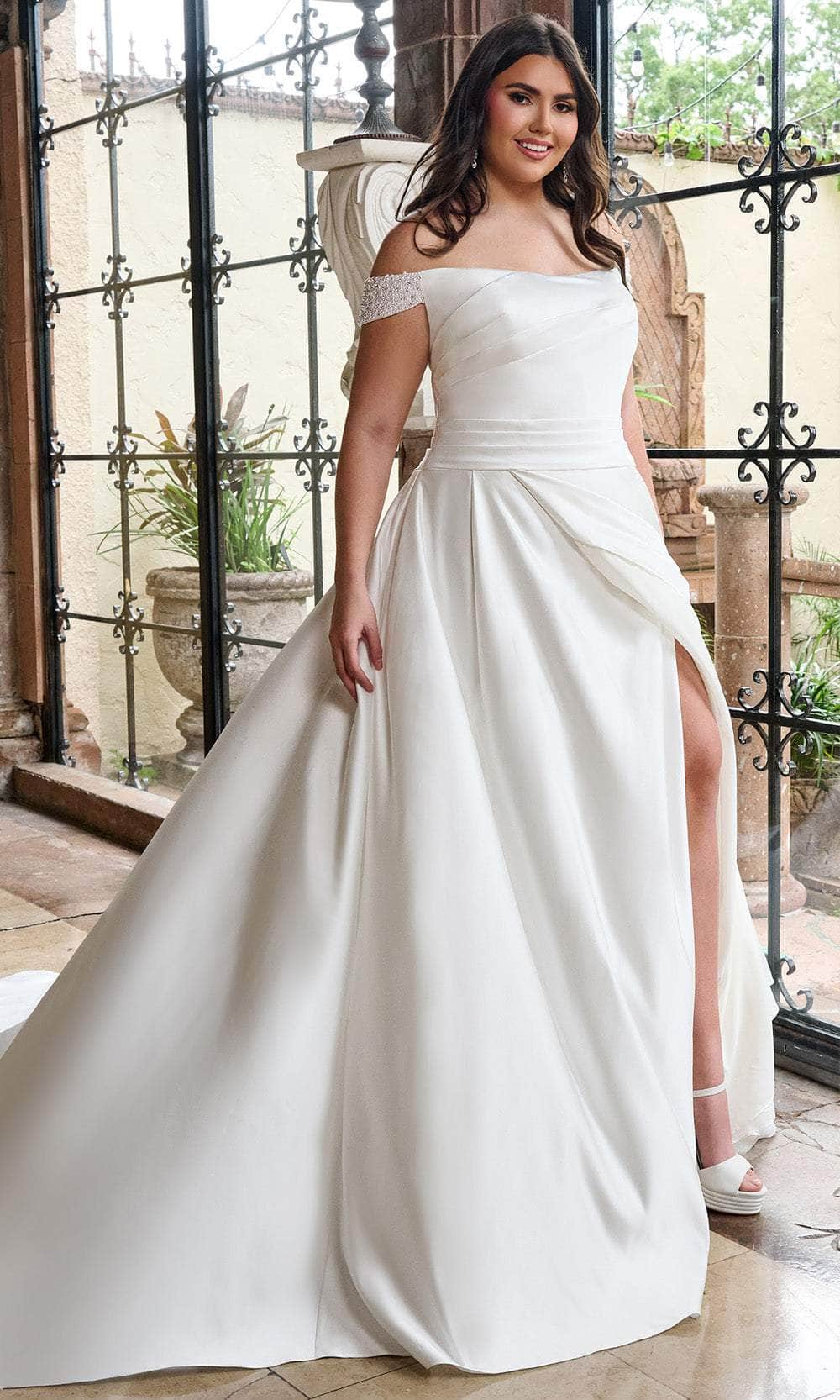 Rachel Allan RB2213 - Long Satin, Pearl Beading A-line Dress