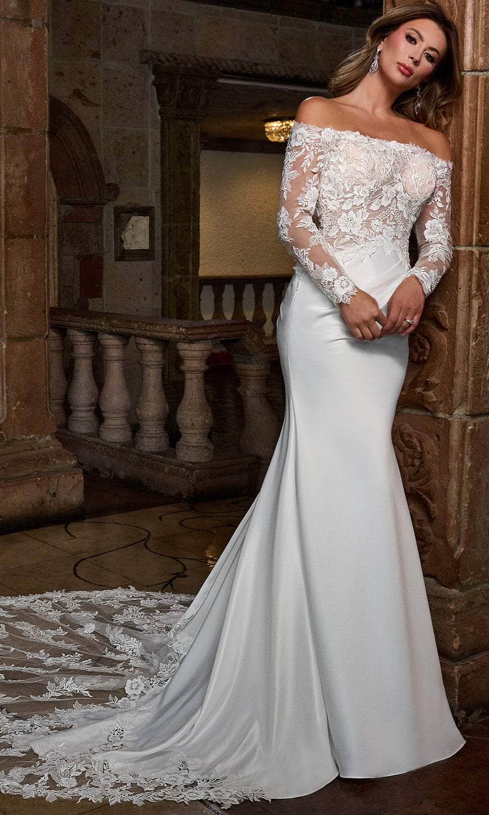 Rachel Allan RB3218 - Long Stretch Crepe, Tulle, Applique, Beading Sheath  Dress